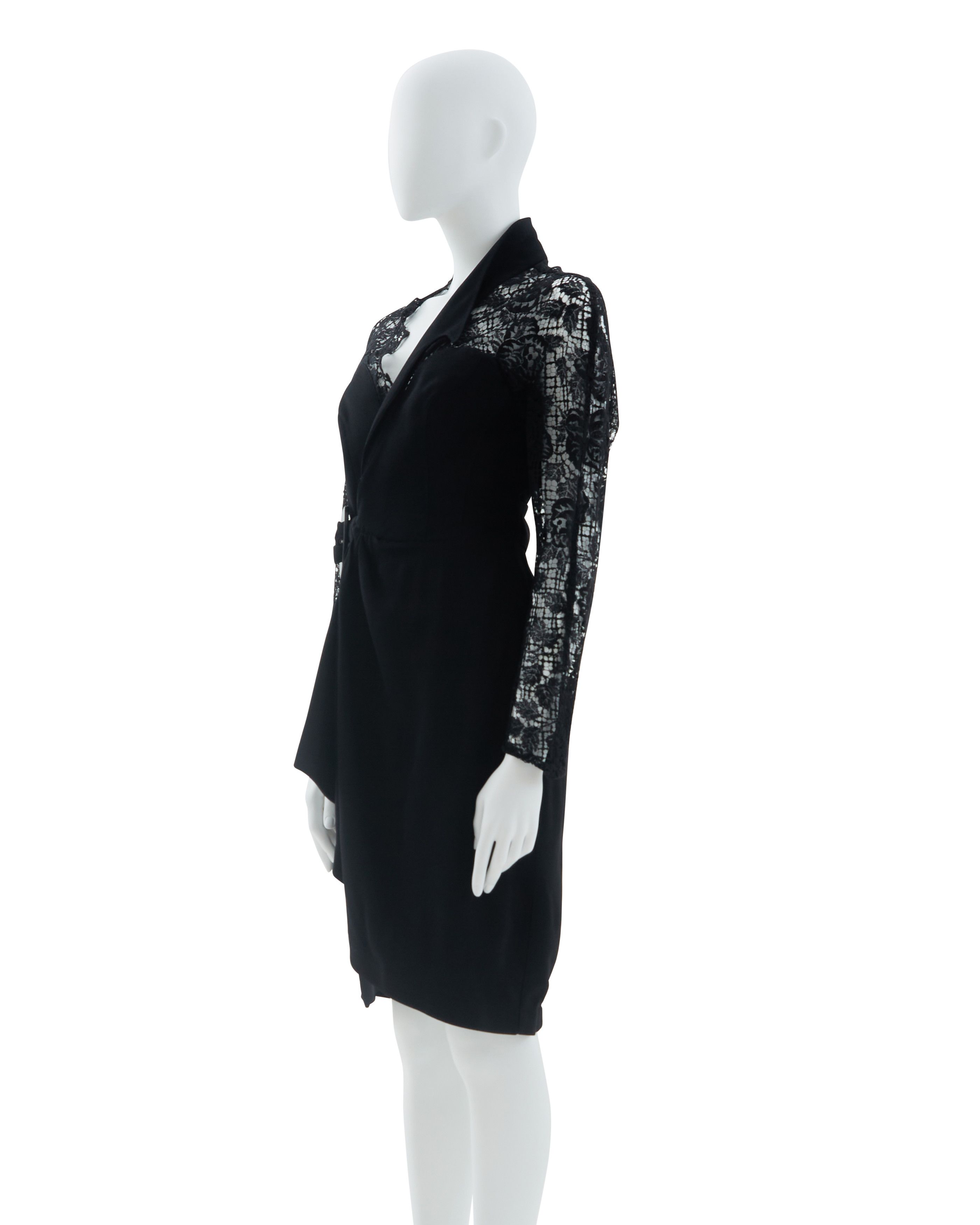 Thierry Mugler 1980s Black rayon blend crepe asymmetrically draped dress Size M / US 6-8 / IT 42-44 - 2 Thumbnail