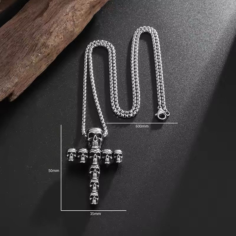 Jewelry Gothic Full Skull Cross Pendant Necklace Size ONE SIZE - 6 Thumbnail