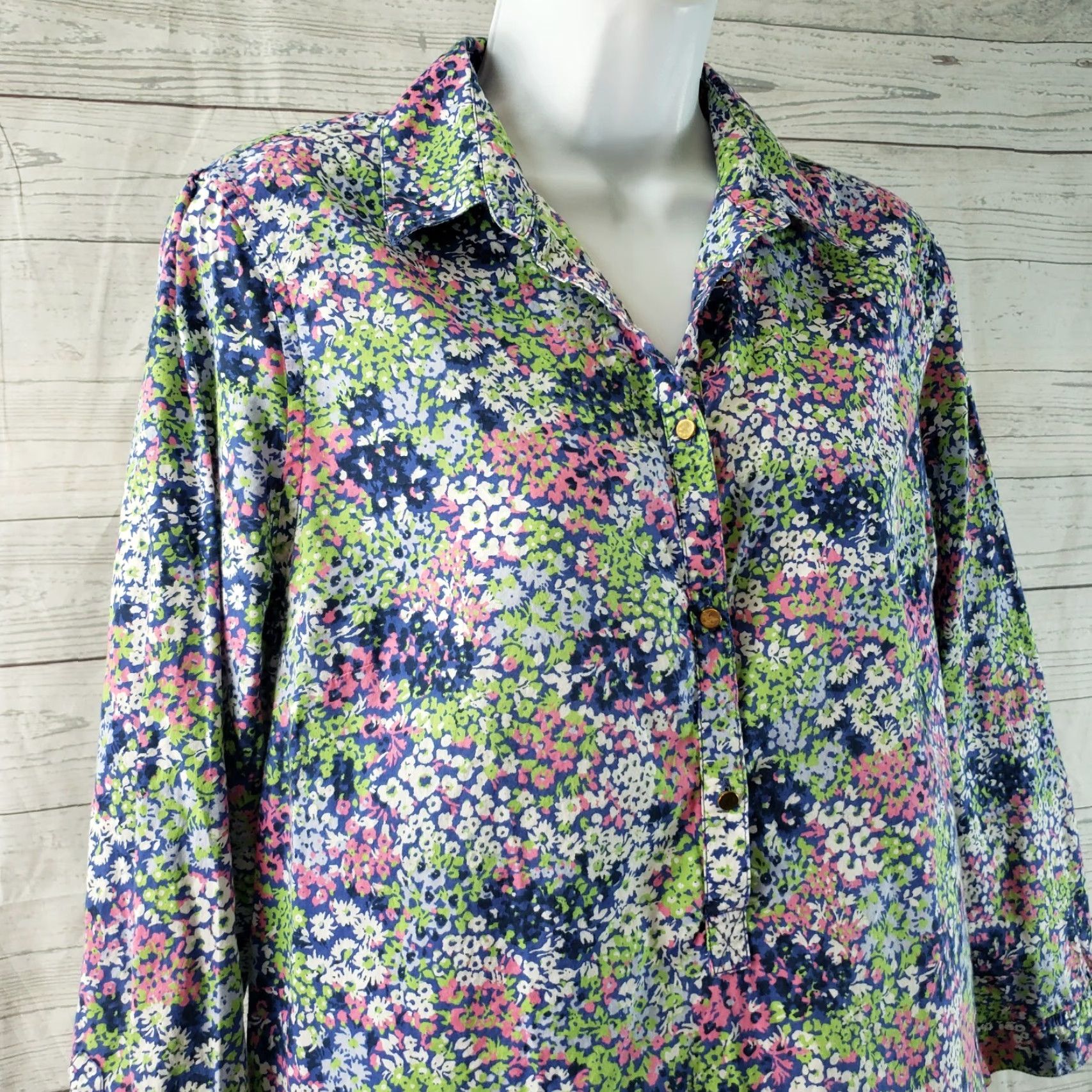 Lands' End Lands' End Womens Blouse Shirt 3/4 Sleeve Cotton Floral Pink Blue Size 10 Womens Size L / US 10 / IT 46 - 2 Thumbnail