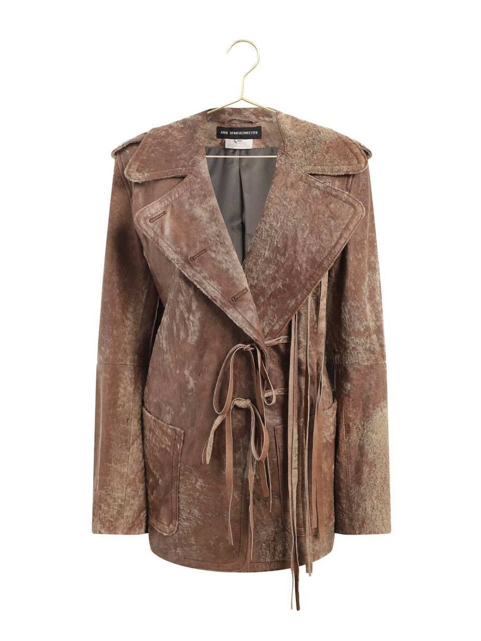 Image of Ann Demeulemeester Brown Crushed Fringe Detail Suede Jacket, Men's (Size Small)