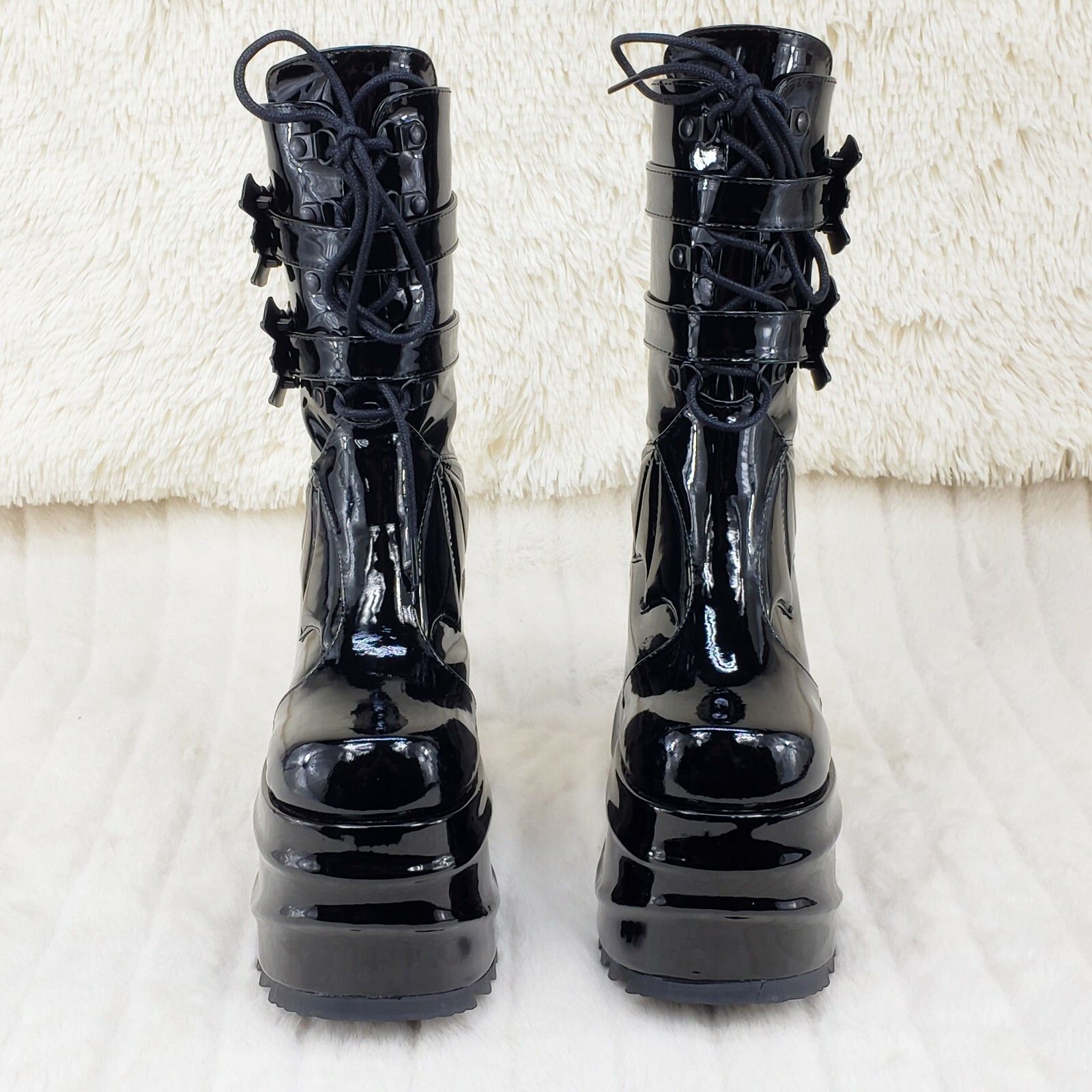 Demonia Cult DEMONIA Wave 150 Bat Wing 6" Platform Goth Mid Calf Boots Bl Size US 9 / IT 39 - 9 Thumbnail