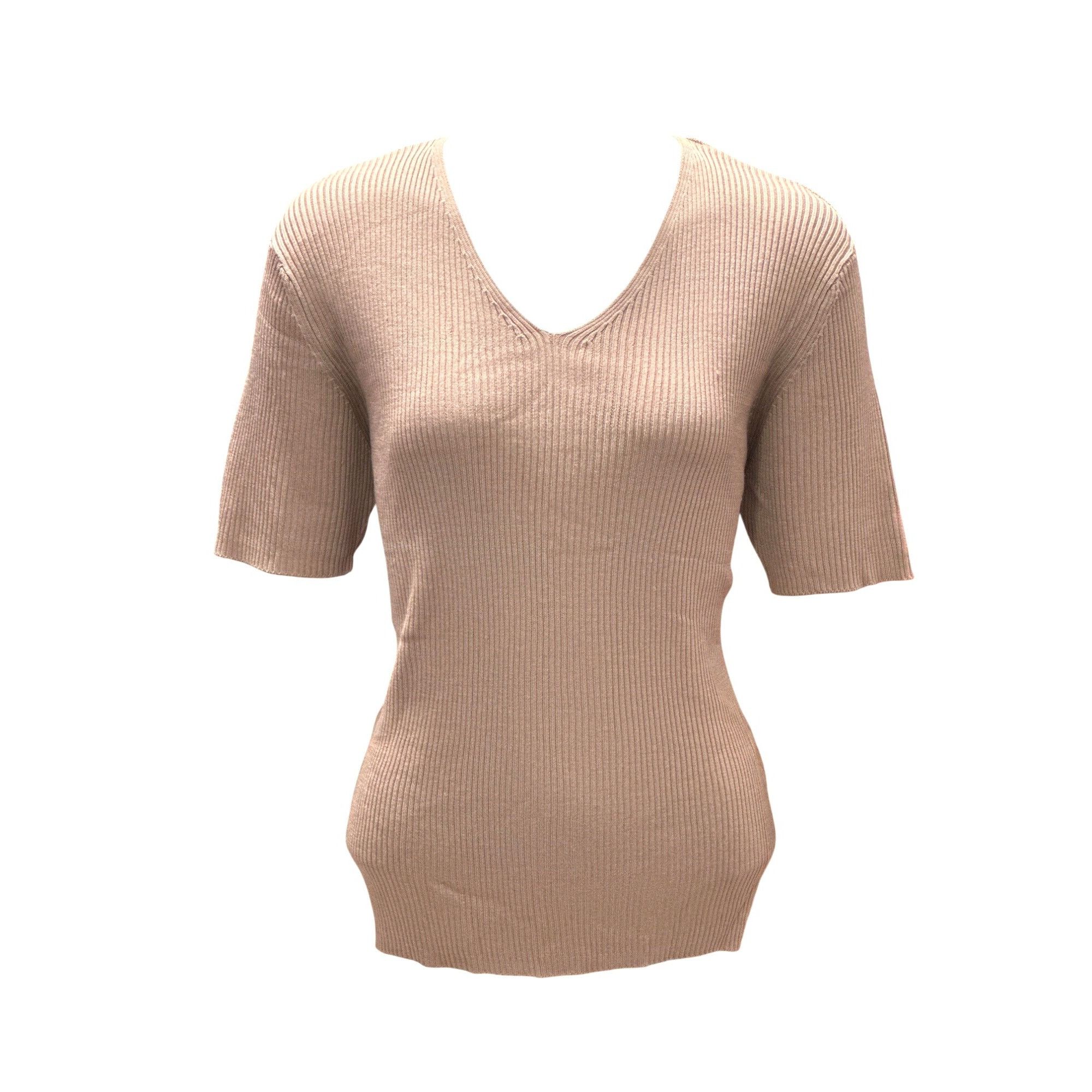 Other August Silk Knits XL Taupe Vintage Ribbed V Neck Silk Sweate Size XL / US 12-14 / IT 48-50 - 2 Thumbnail