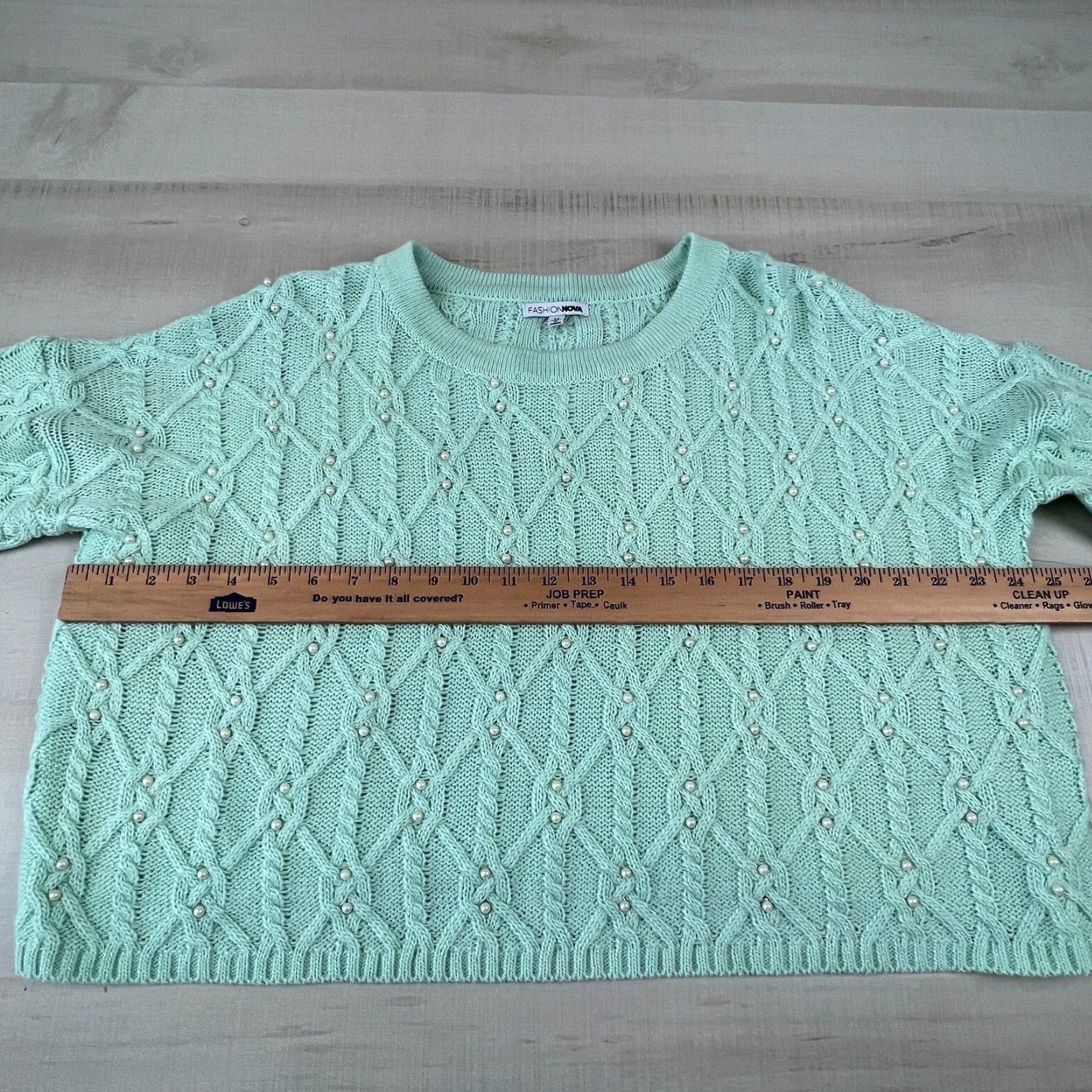 Fashion Nova Fashion Nova Womens Green Cable Knit Sweater Medium Pearl Accent Size M / US 6-8 / IT 42-44 - 7 Thumbnail