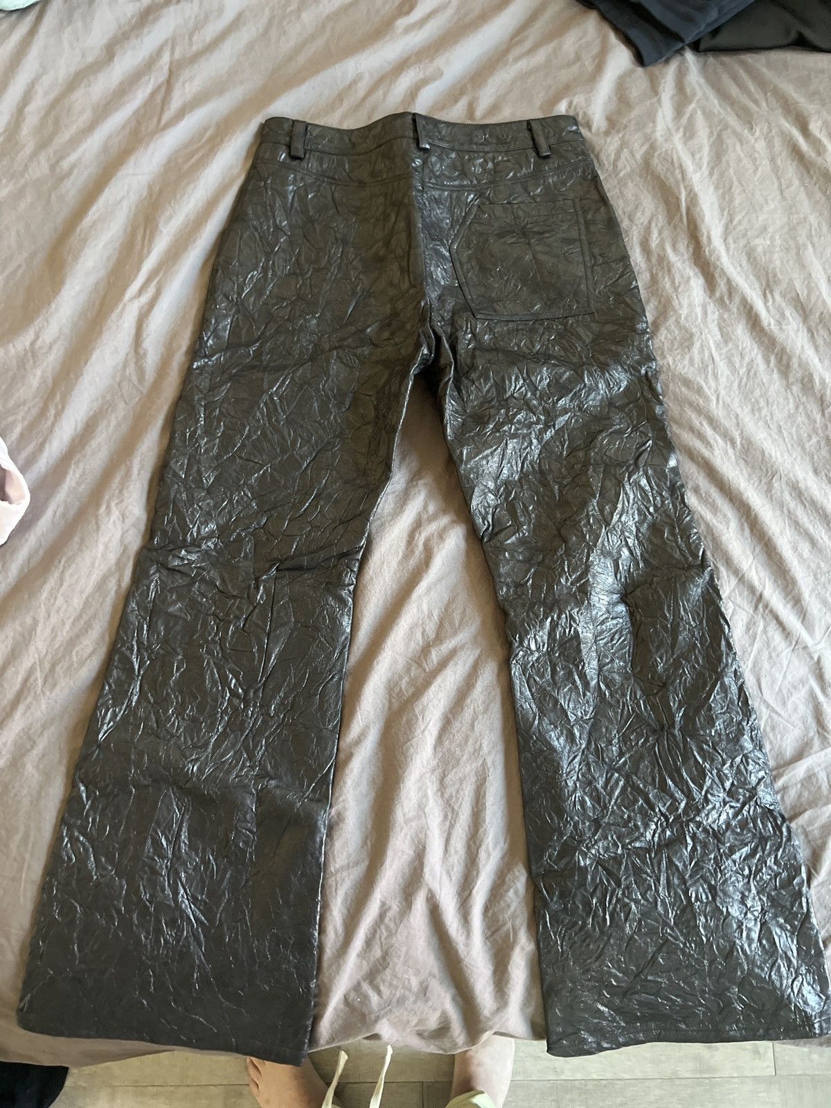 Other Black crinkled leather flare pants Size US 32 / EU 48 - 2 Thumbnail