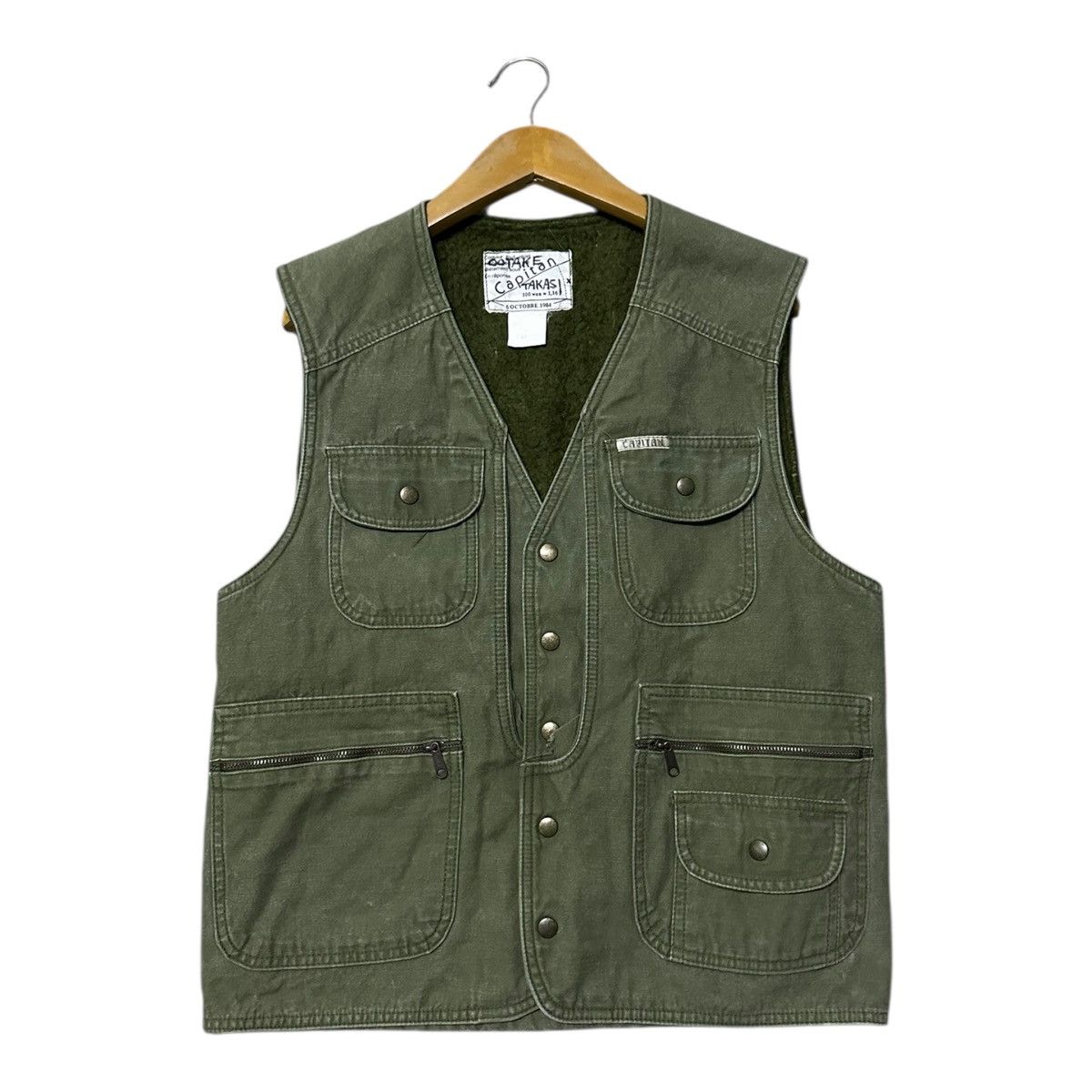 Japanese Brand Vintage 1984 Capitan green utility vest in sherpa lining Size US S / EU 44-46 / 1 - 1 Thumbnail