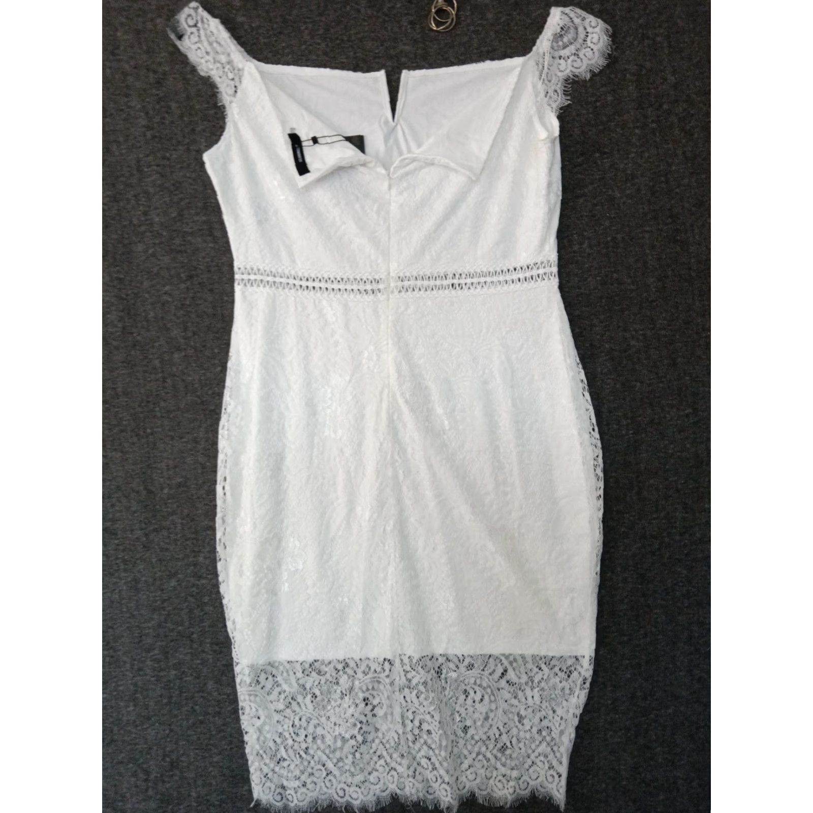 Vintage Allandwell White Lace Dress Women's Sleeveless Strap V-Neck Zip Knee Length Plus Size 2XL Party Cocktail Formal Summer Spring Size XXL / US 16-18 / IT 52-54 - 2 Thumbnail