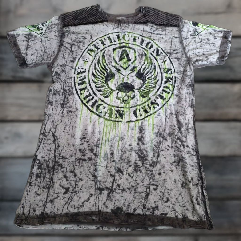 Affliction VINTAGE Affliction American Customs Men's Tie Dye T-Shirt Short Sleeve Crew Neck Gray Cotton Biker Motorcycle Skull M USA Made Size US M / EU 48-50 / 2 - 1 Thumbnail