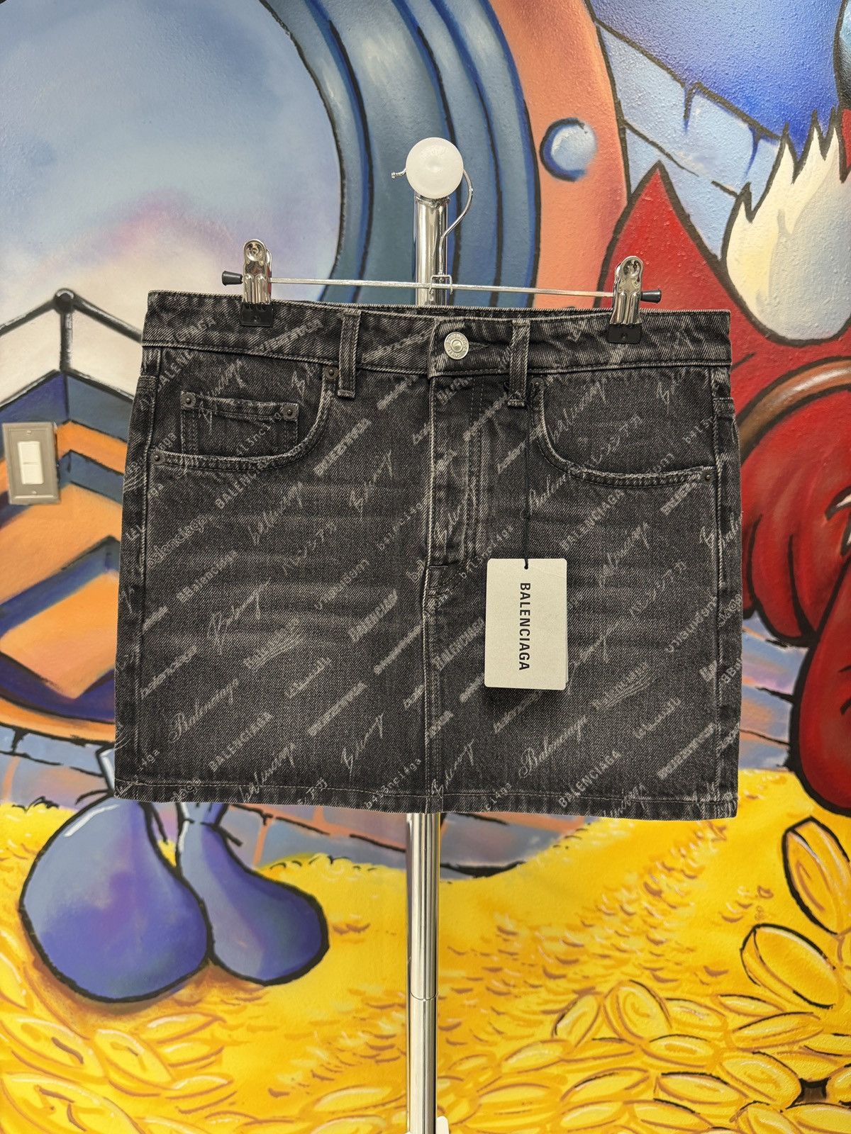 Balenciaga Balenciaga Logo-Print Denim Low-Waist Mini Skirt Size 25" / US 0 / IT 36 - 1 Thumbnail