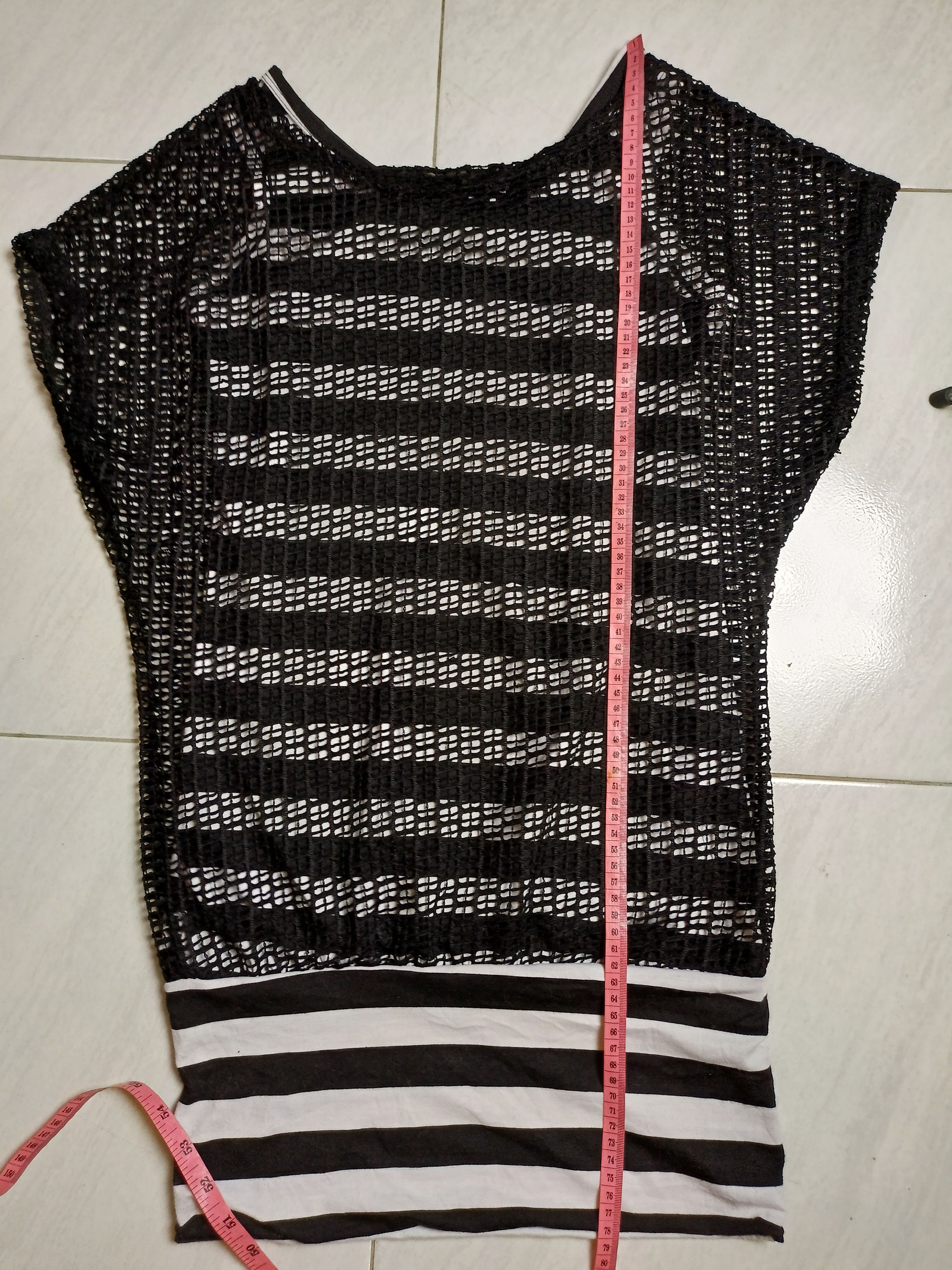 Japanese Brand Women's Black Mesh Black & White Stripped Sleeveless Dress Size M / US 6-8 / IT 42-44 - 4 Thumbnail