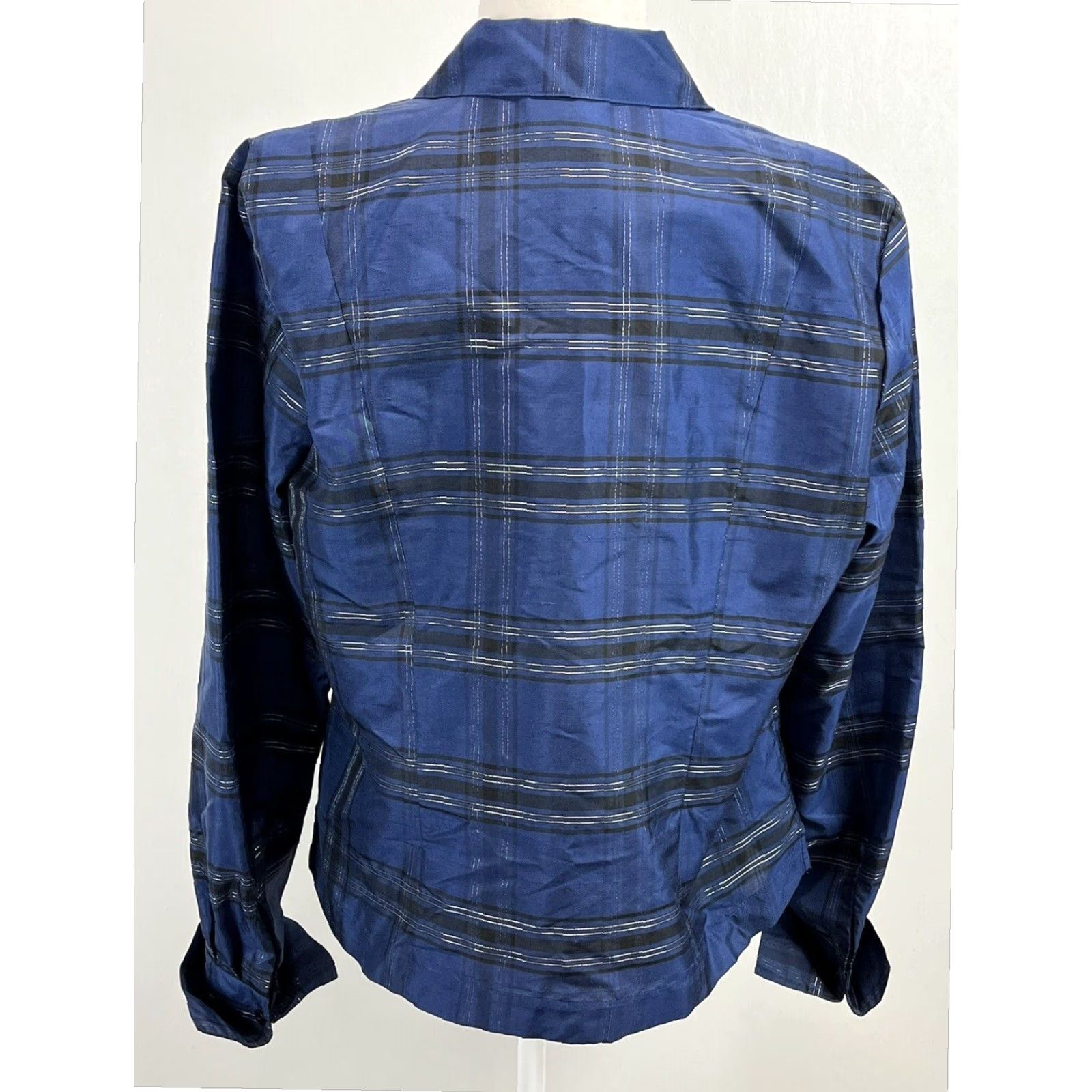 Coldwater Creek Coldwater Creek Silk Blend Plaid Blouse Shirt Women's Large Blue Long Sleeve Full Zip Size L / US 10 / IT 46 - 3 Thumbnail