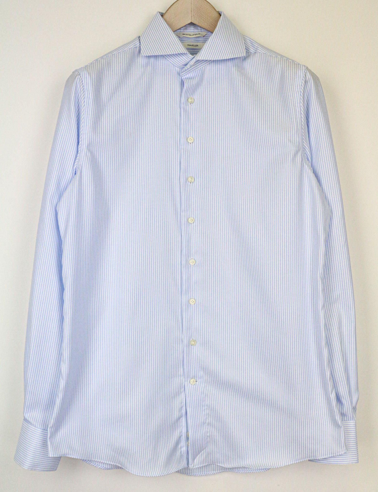 Suitsupply TRAVELLER 39 Extra Slim Blue Cotton Striped Shirt 77022 Size 38R - 1 Thumbnail