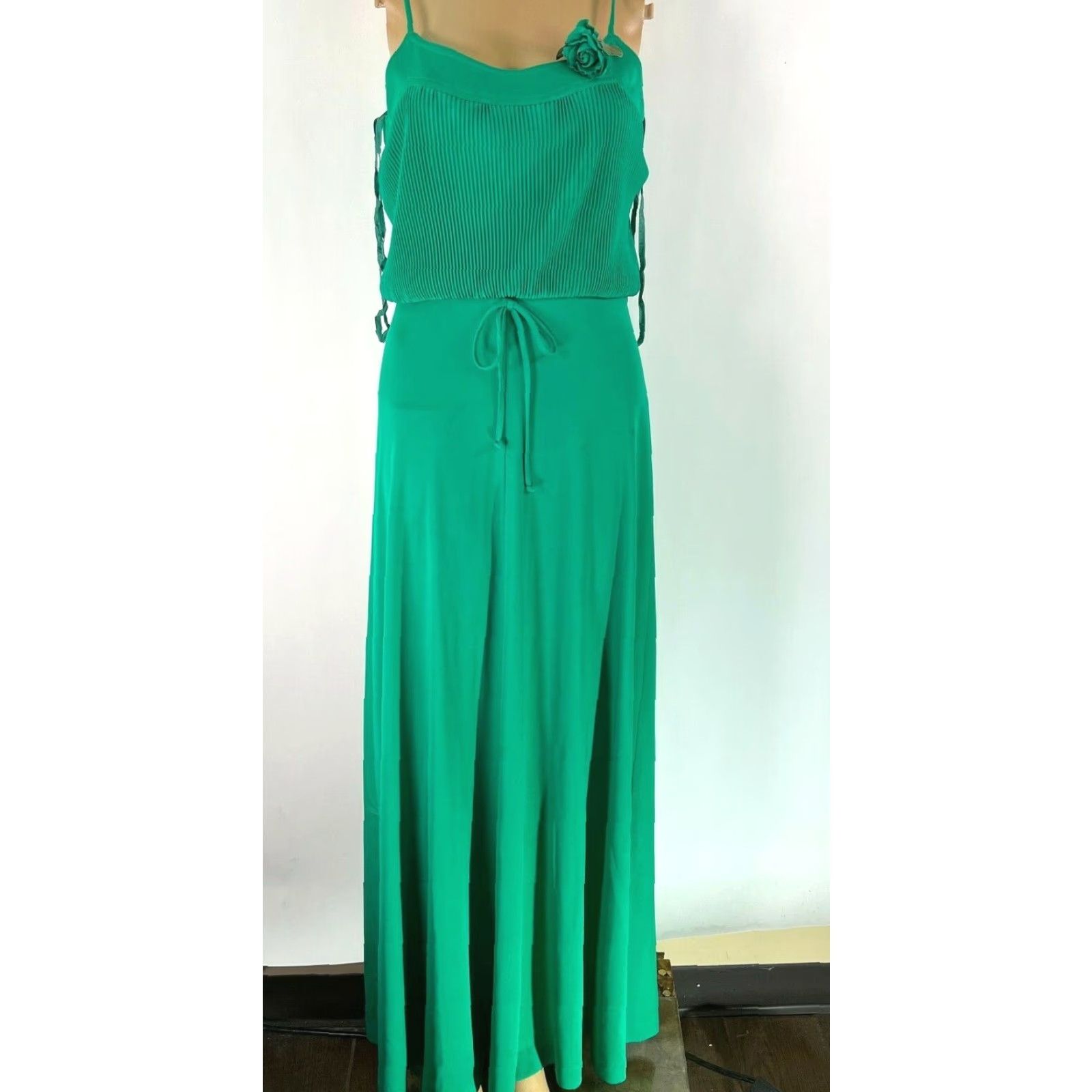 Vintage ILGWU Green Maxi Dress with Spaghetti Straps and Tie Waist, Size 29, Womens, Party/Cocktail, Designer Size 4XL / US 24-26 - 2 Thumbnail
