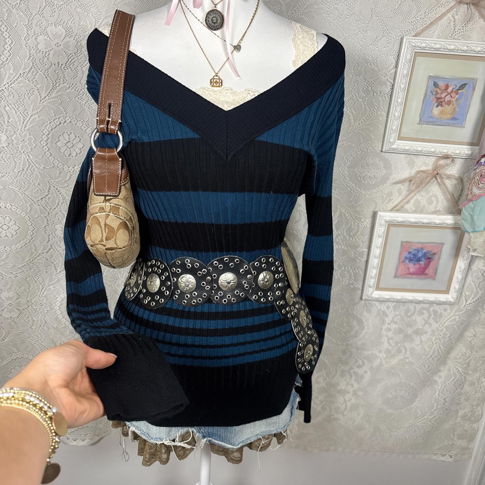 Other y2k fitted deadstock striped grunge sweater Size XL / US 12-14 / IT 48-50 - 4 Thumbnail