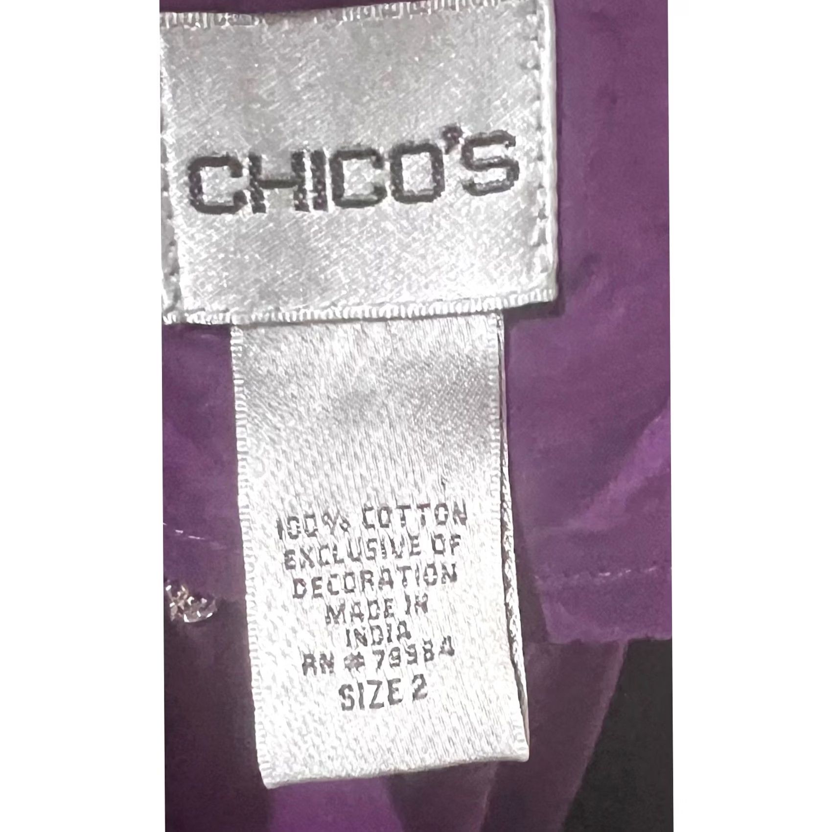 Vintage Chicos Womens L (2) Purple Embroidered Tunic Shirt Lightweight Cotton Blouse Side Slits Size L / US 10 / IT 46 - 7 Thumbnail