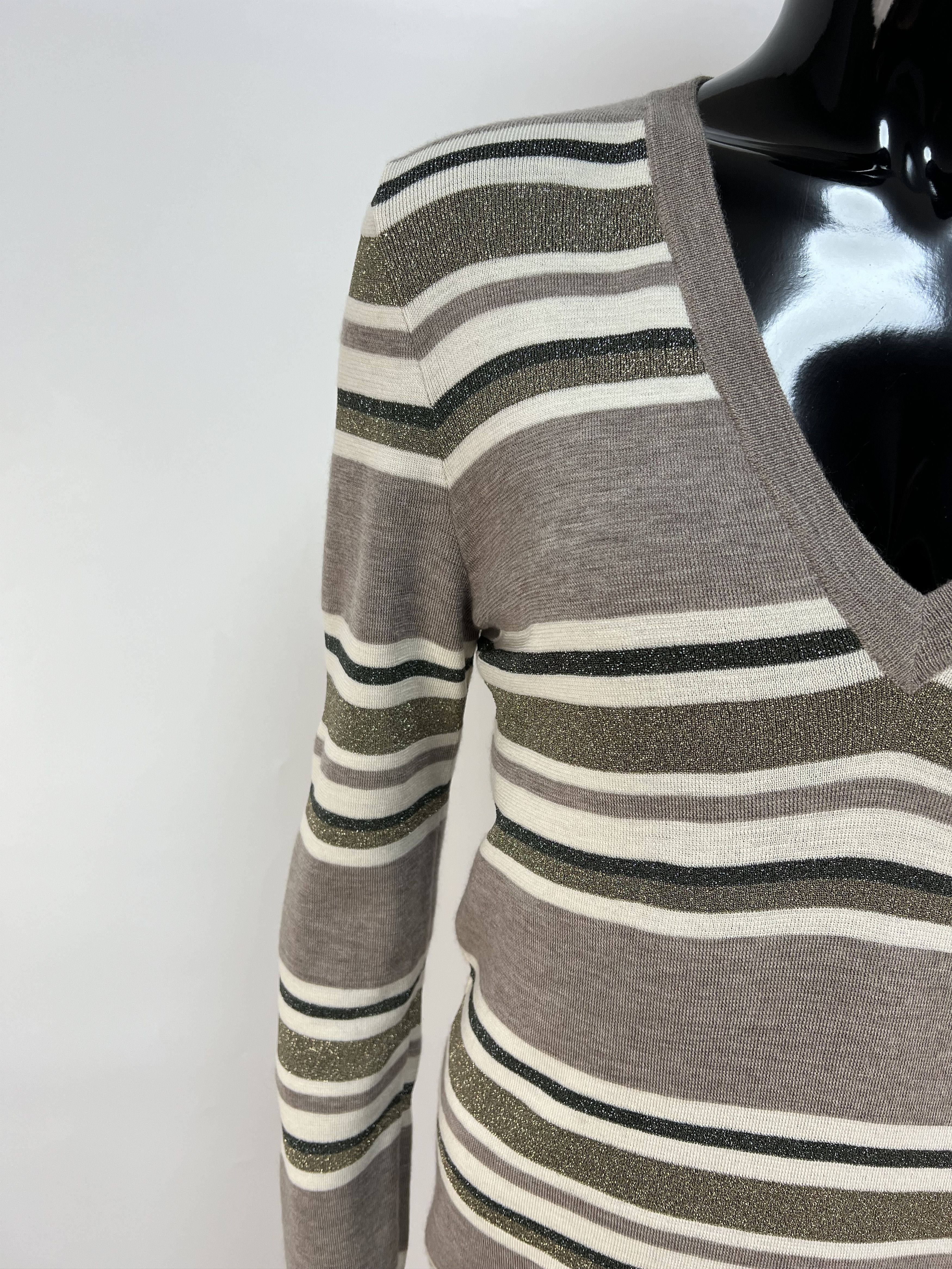 Brunello Cucinelli Brunello Cucinelli Wool Cashmere Striped V-Neck Sweater Size L / US 10 / IT 46 - 6 Thumbnail