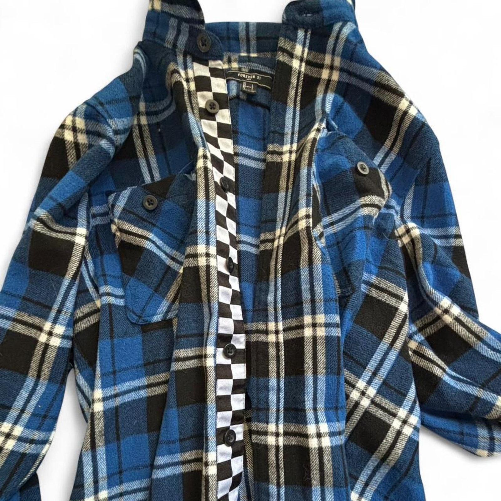 Forever 21 Thick baggy blue and white Flannel Size US L / EU 52-54 / 3 - 3 Thumbnail