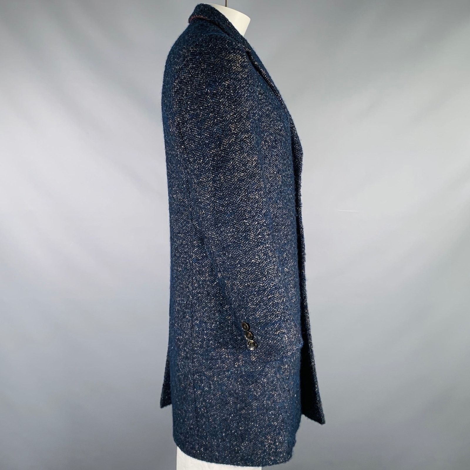 Hugo Boss HUGO BOSS Size 42 Navy Taupe Nailhead Virgin Wool Blend Coat Size US L / EU 52-54 / 3 - 3 Thumbnail