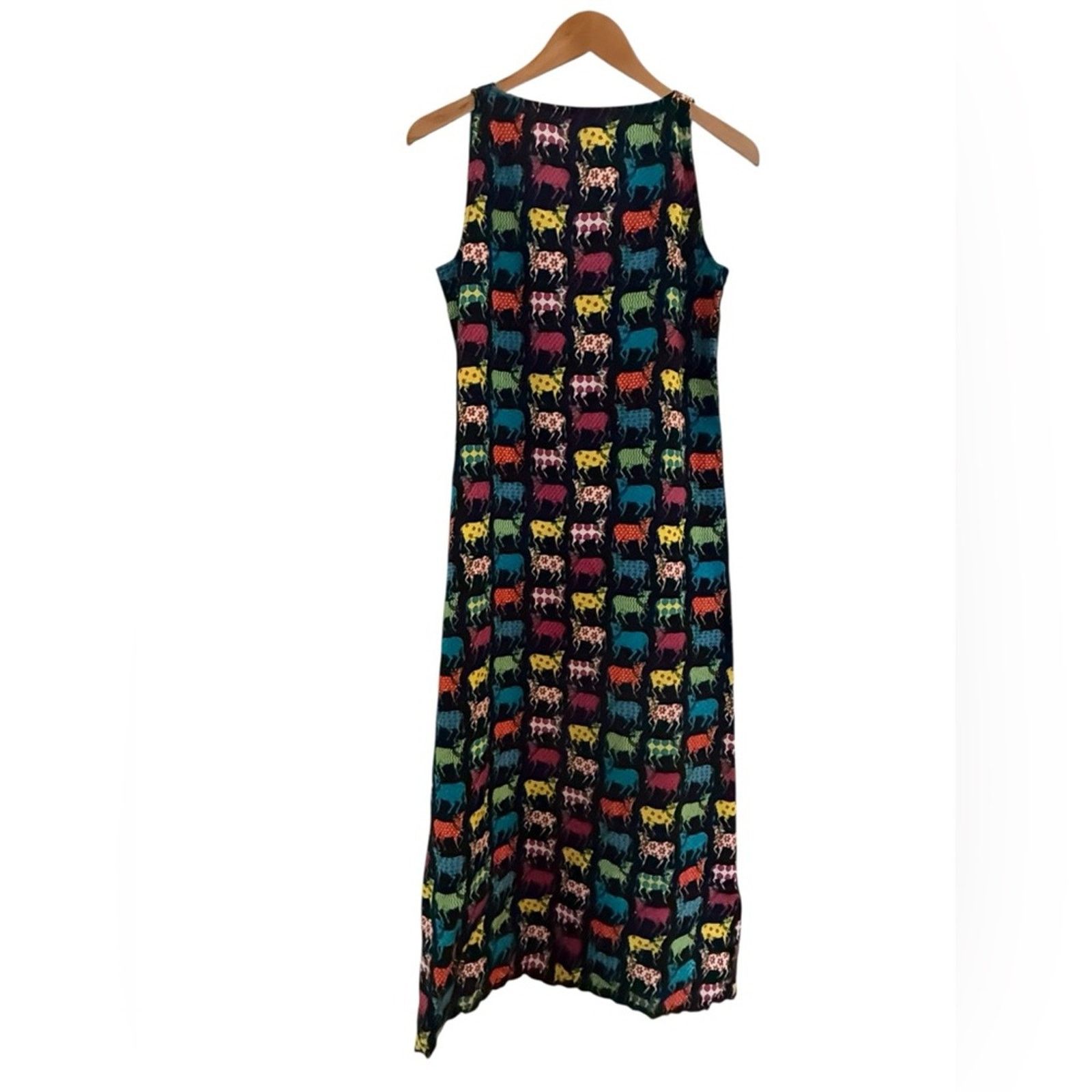Handmade Colorful Animal Print Midi Dress Sleeveless Boho Viscose 10 Size M / US 6-8 / IT 42-44 - 6 Thumbnail