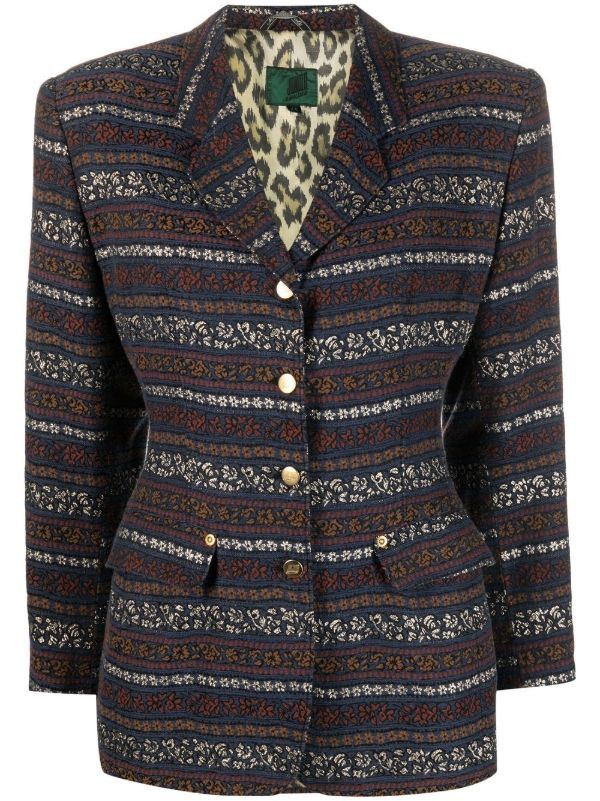 Jean Paul Gaultier Vintage 1990s Junior Gaultier Striped Floral Blazer Jacket Size L / US 10 / IT 46 - 1 Thumbnail