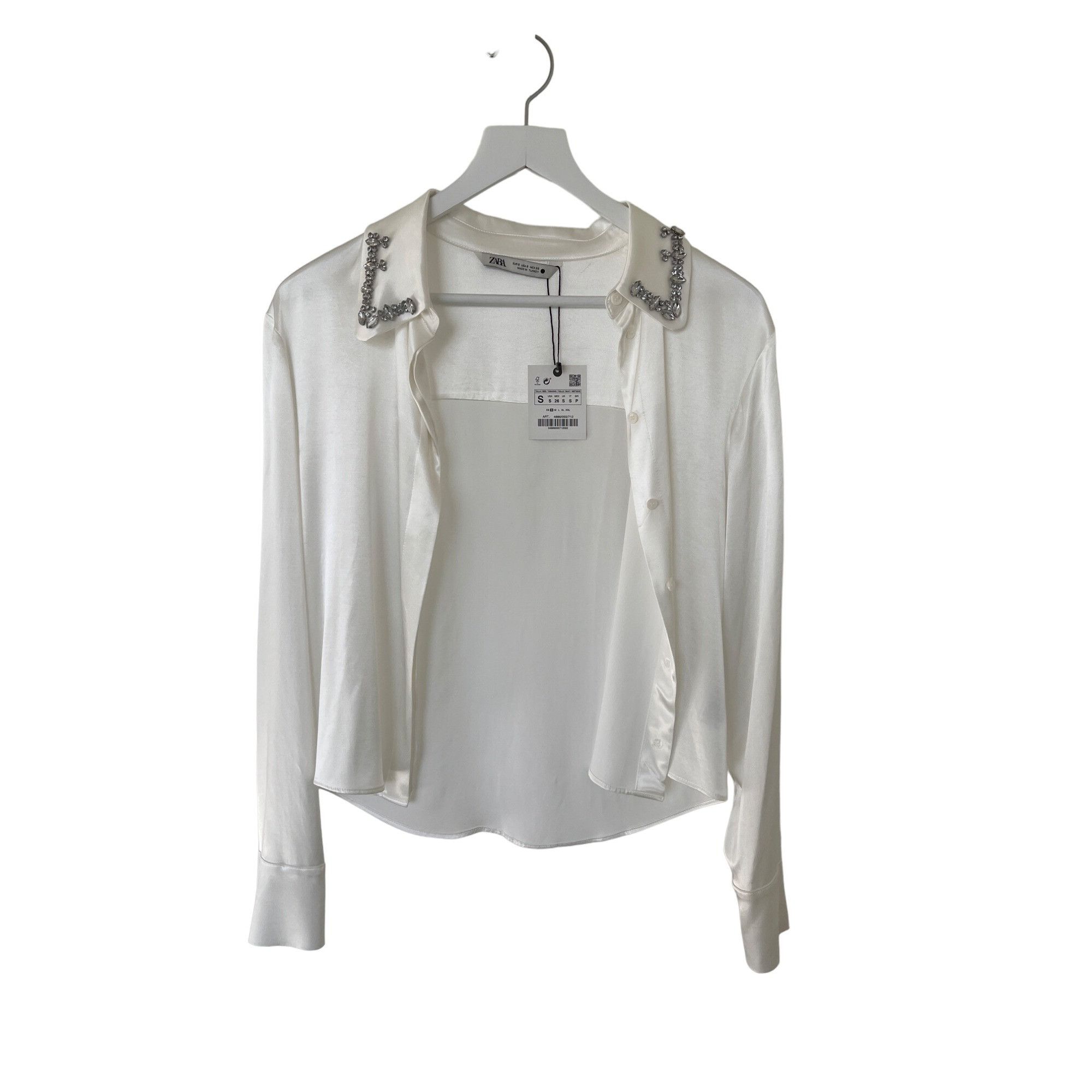 Zara Zara White Satin Jewel Collar Button-Down Shirt Size S / US 4 / IT 40 - 2 Thumbnail