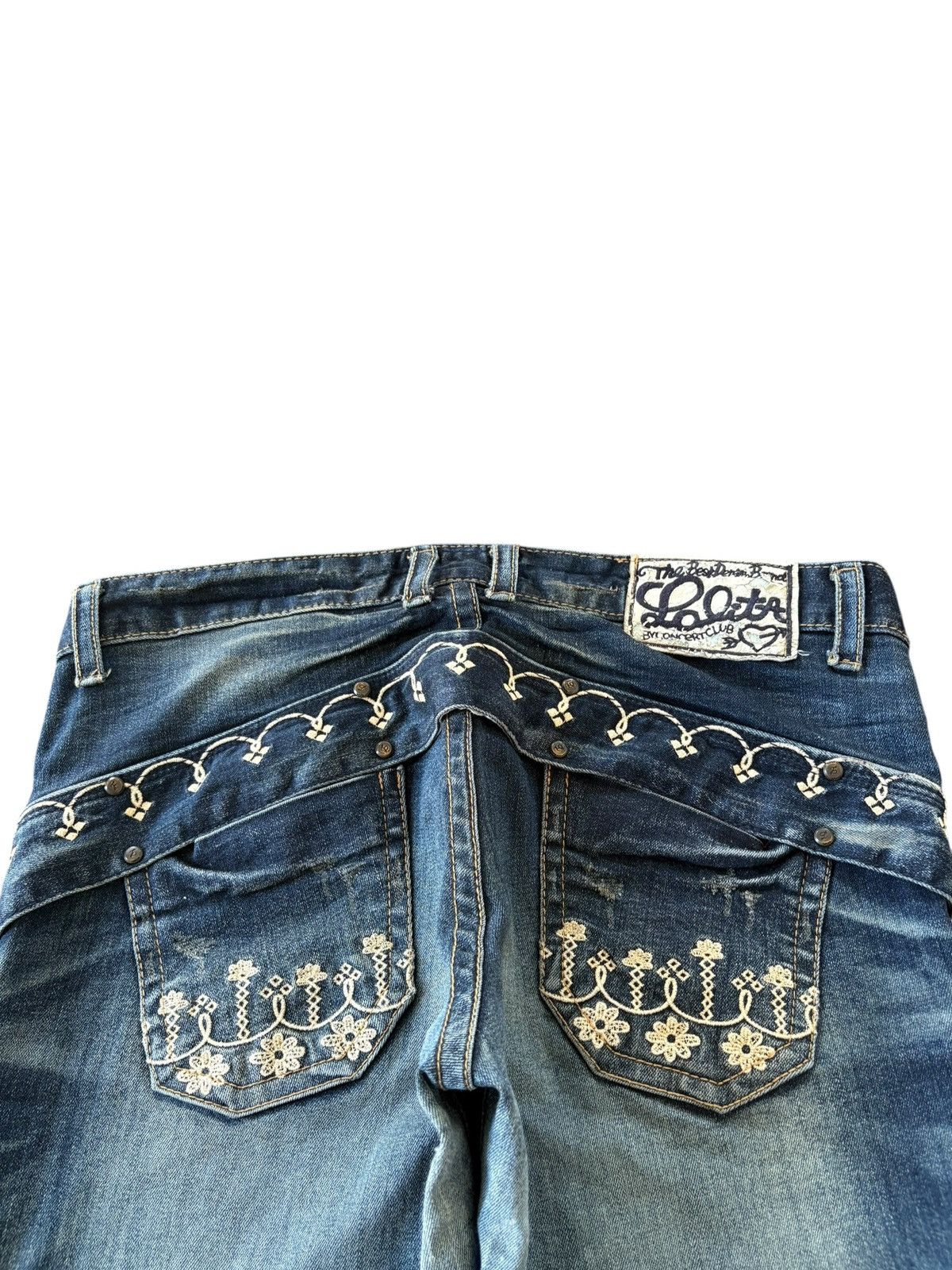 Japanese Brand Vintage Lolita Low Rise Embroidered Flare Jeans Size 34" / US 12 / IT 48 - 8 Thumbnail