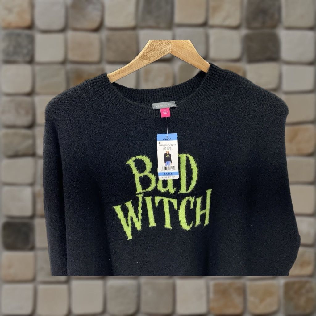 Vince Camuto Vince Camuto Sweater Women L Black Halloween Pullover NWT Crew Neck Oversized Bad Witch Wicked - Womens Size L / US 10 / IT 46 - 1 Thumbnail