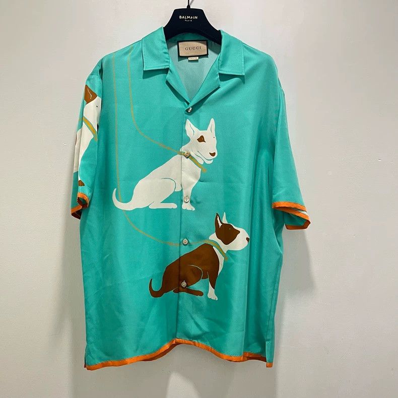 Gucci Gucci Green Bull Terrier Printed Animal Silk Shirt 2501-Nex Size US M / EU 48-50 / 2 - 1 Thumbnail