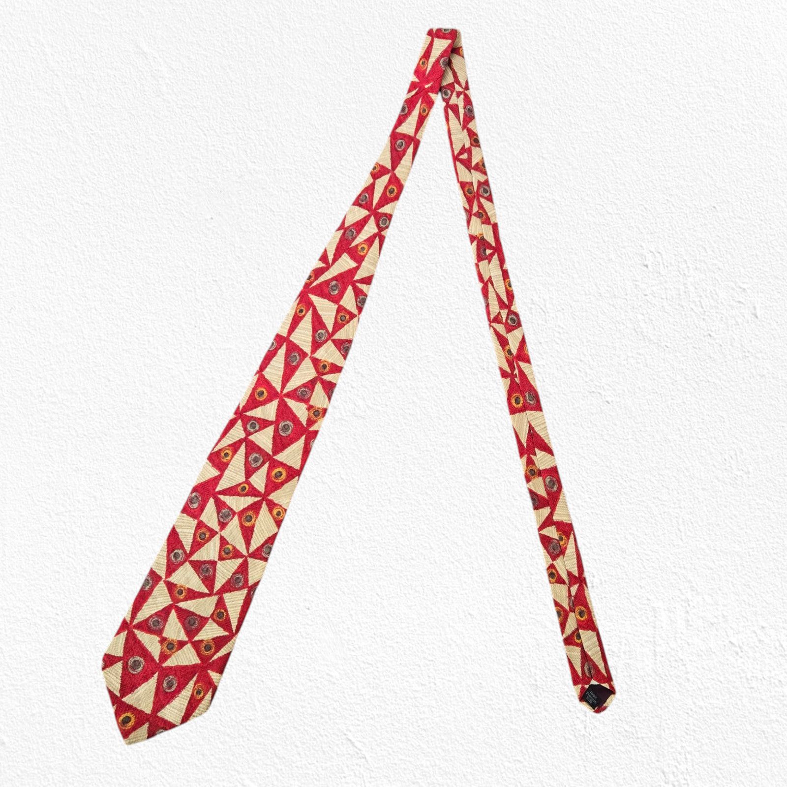 Bugatti Vintage Bugatti Red Bold Geometric Designer Silk Neck Tie Size ONE SIZE - 2 Thumbnail
