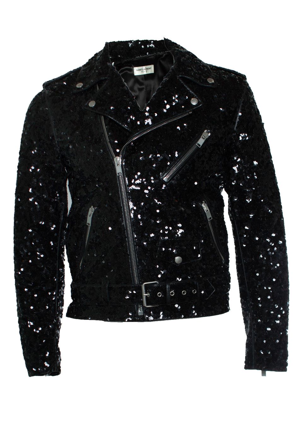 Saint Laurent Paris Saint Laurent, Sequin lamb leather jacket in black Size US M / EU 48-50 / 2 - 1 Thumbnail