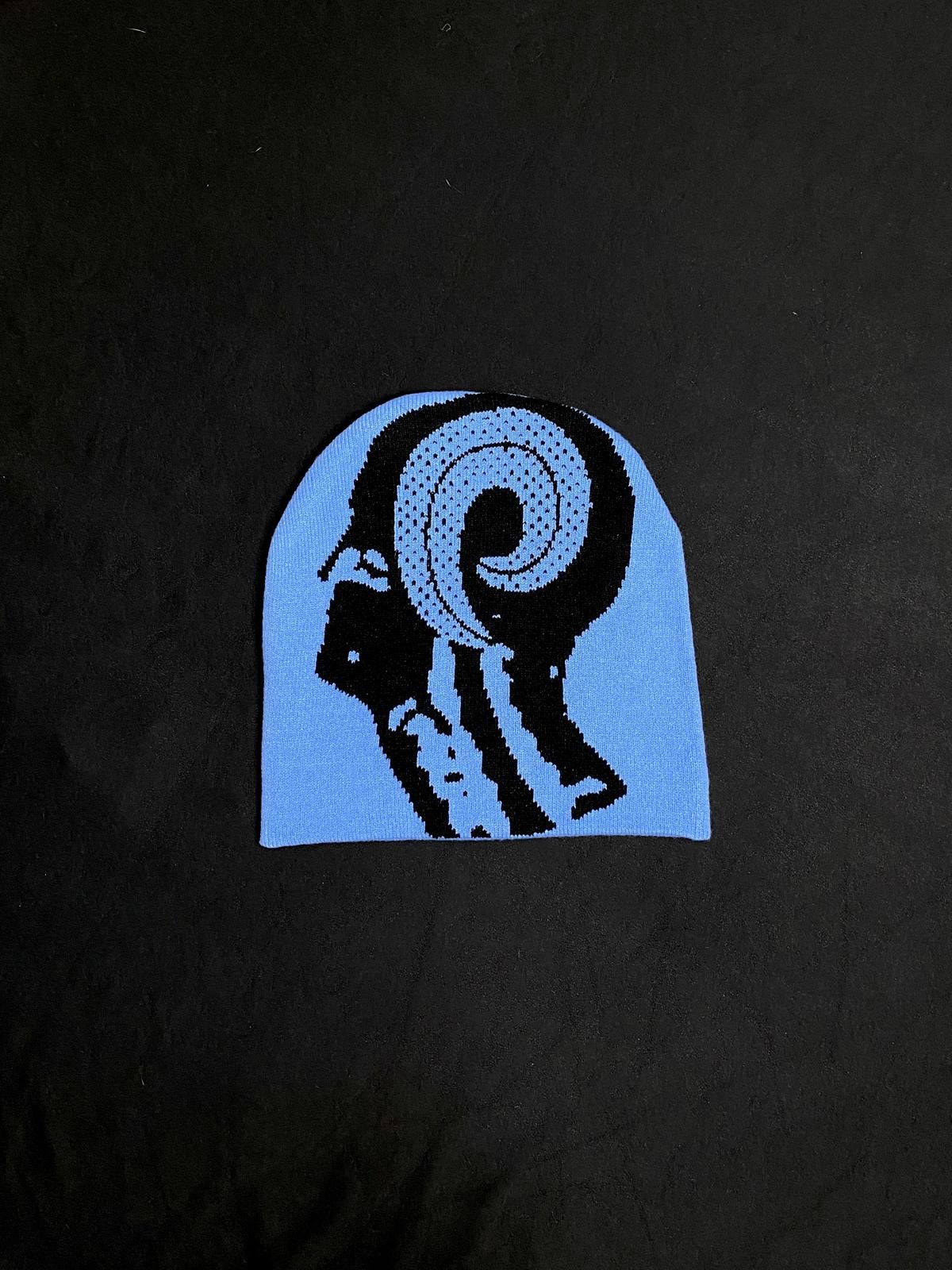 Japanese Brand Deadstock Abstract Spiral Head Skully No Cuff Beanie Blue Size ONE SIZE - 1 Thumbnail