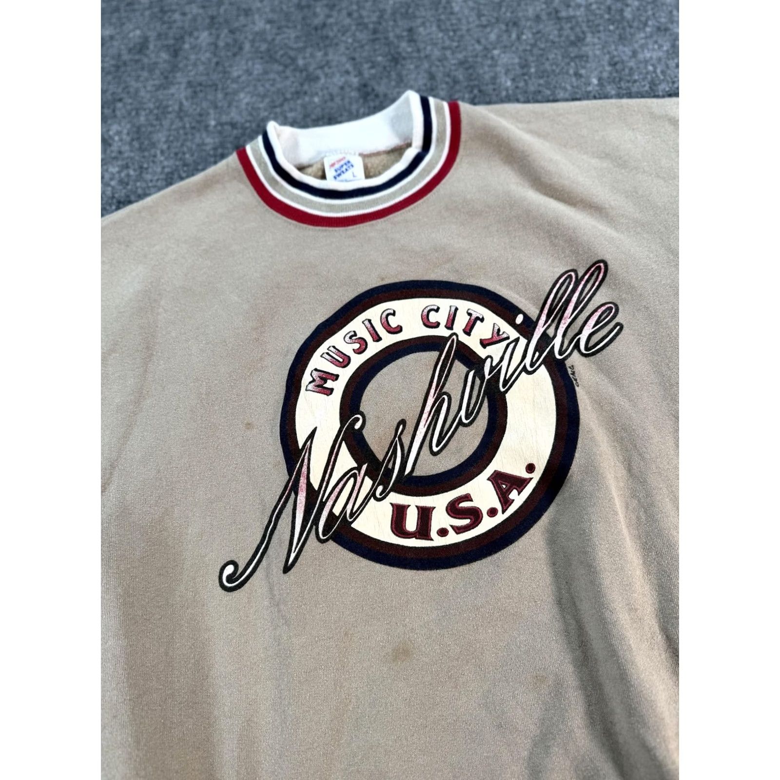 Jerzees VINTAGE Jerzees Nashville Music City Crewneck Sweatshirt Mens Large Tan USA 90s Size US L / EU 52-54 / 3 - 2 Thumbnail