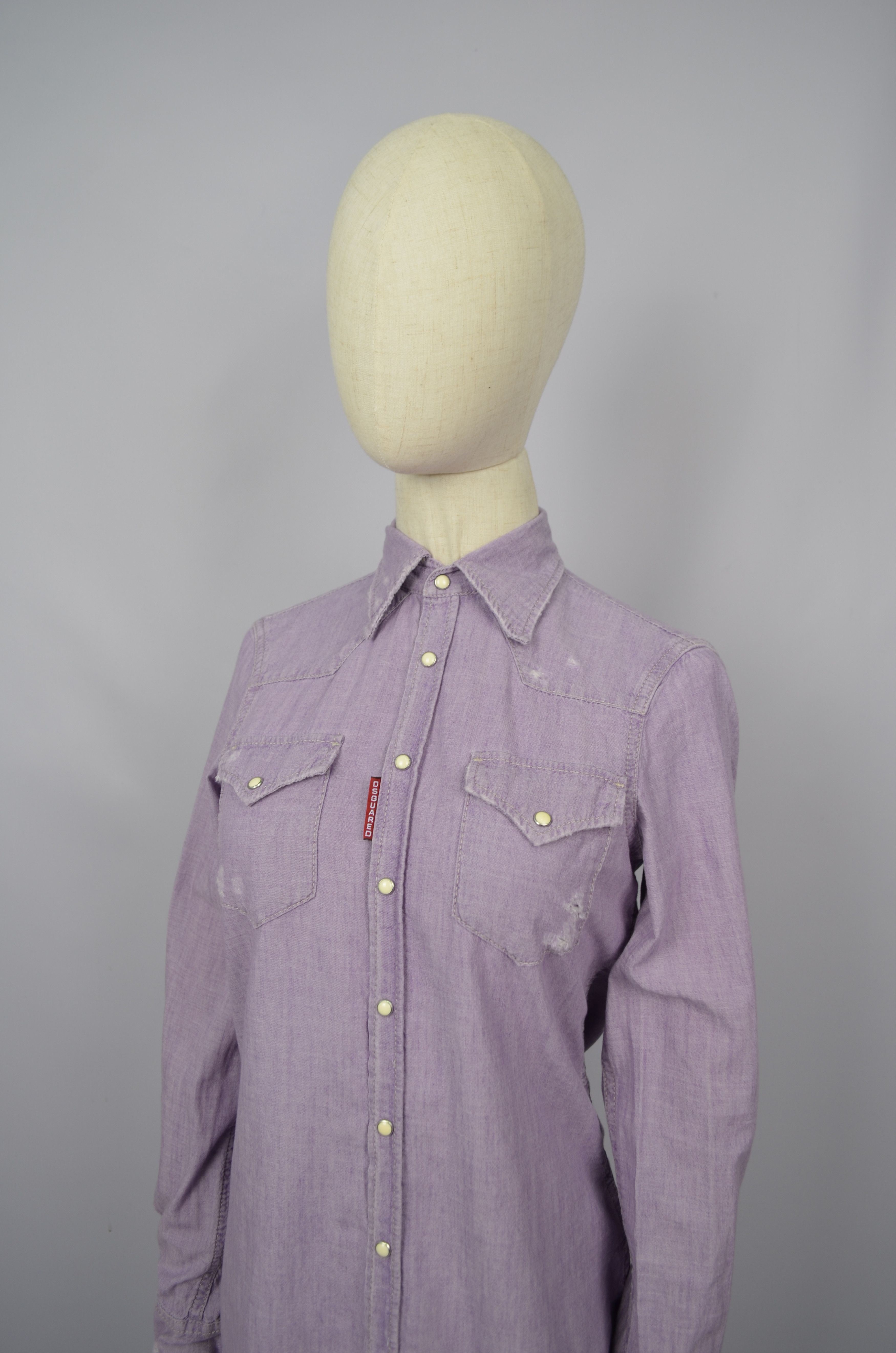 Designer × Dsquared2 Dsquared2 Denim Western Snap Distressed Shirt Violet Size 40 Size S / US 4 / IT 40 - 3 Thumbnail