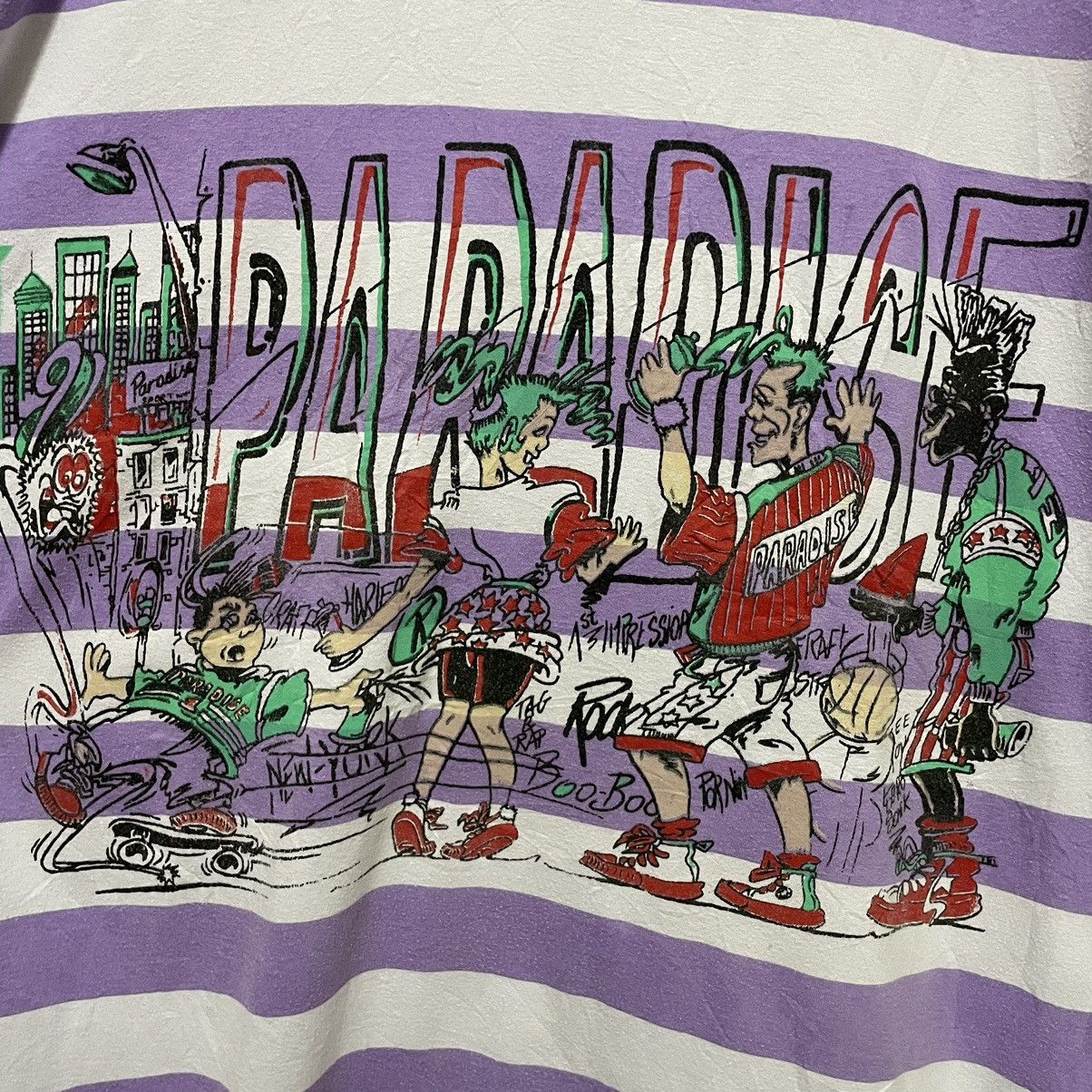Vintage 1990s Paradise Skate Stripes T Shirt Size US L / EU 52-54 / 3 - 2 Thumbnail