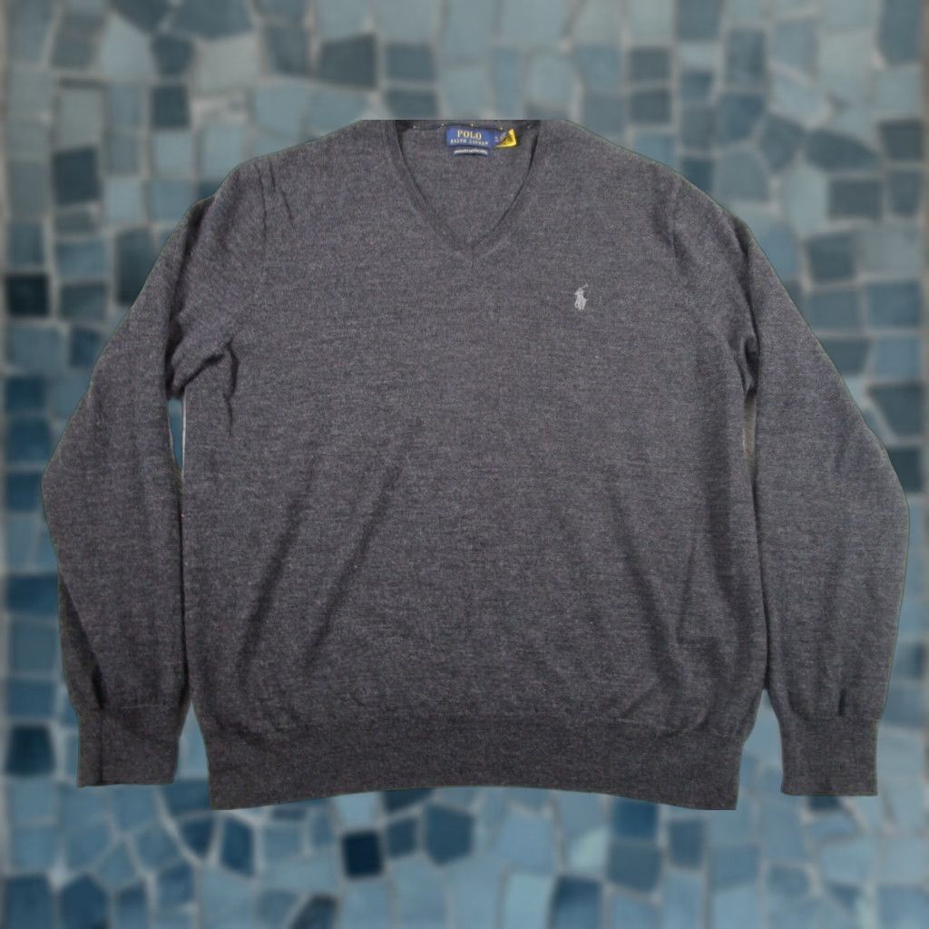 VINTAGE Polo Ralph Lauren Sweater Pullover Mens XL Long Sleeve Wool V-Neck Preppy Gray