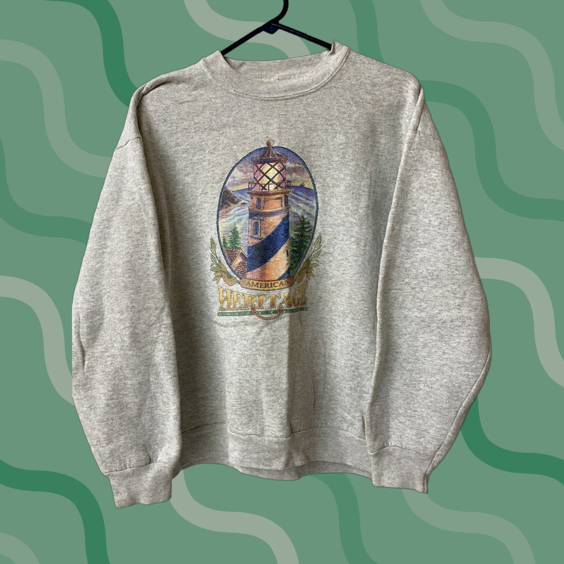 Vintage VINTAGE Heritage Sweatshirt Mens L Gray Cotton Lighthouse 90s American Outdoor Pullover Crew Neck B1 Size US L / EU 52-54 / 3 - 1 Thumbnail