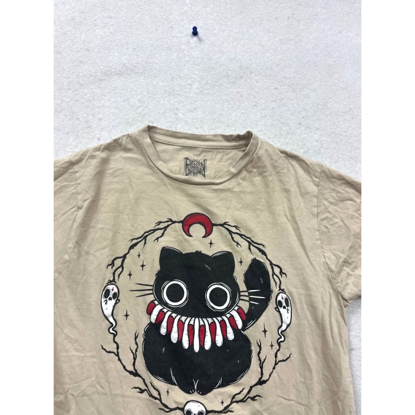 Vintage Pympkin Art Beige T-Shirt Womens S Crew Neck Short Sleeve Cotton graphic cat skulls Like New Size S / US 4 / IT 40 - 6 Thumbnail