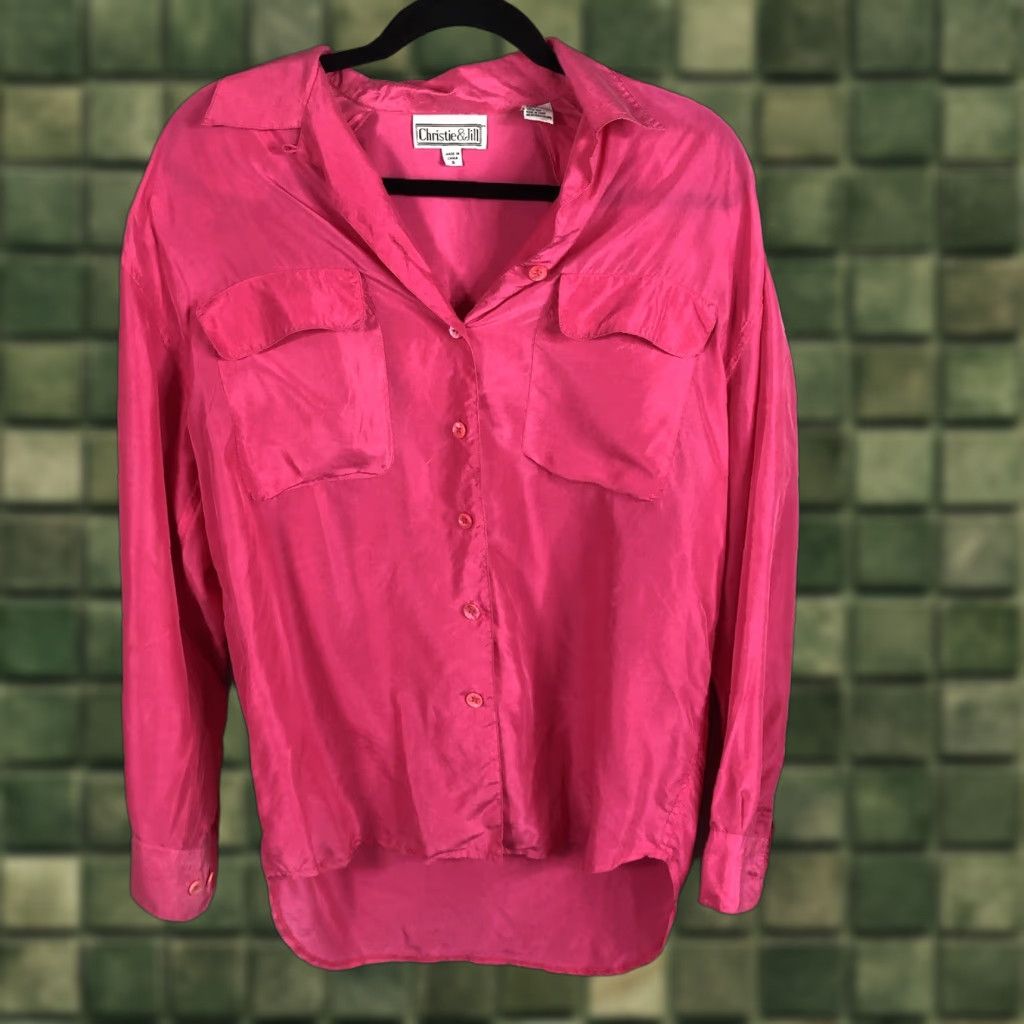 Vintage VINTAGE Christia & Jill Top Shirt Womens Small Hot Pink 100% Silk Berry Airy (No N/A) Size S / US 4 / IT 40 - 1 Thumbnail