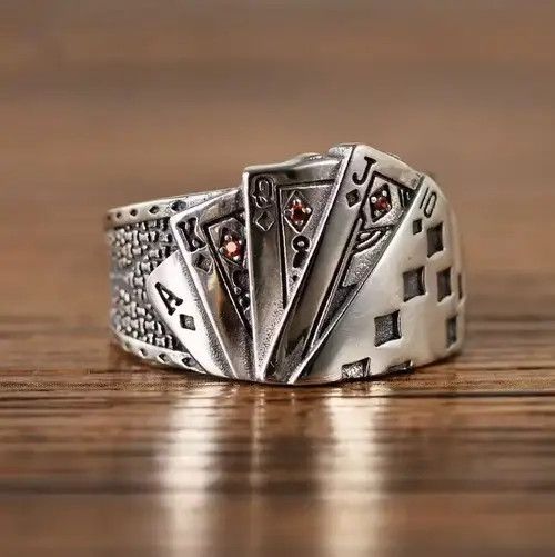 Jewelry × Vintage Poker Cards Adjustable Ring Retro Size ONE SIZE - 1 Thumbnail