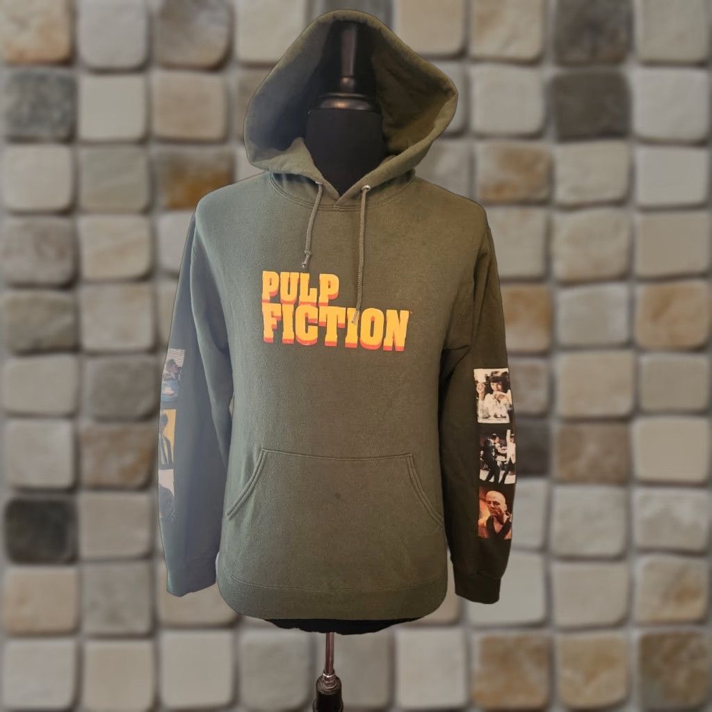 Vintage Pulp Fiction Hoodie Adult S Army Green Logo Accents Pullover Graphic Print Men Regular Sweatshirt Size US S / EU 44-46 / 1 - 1 Thumbnail