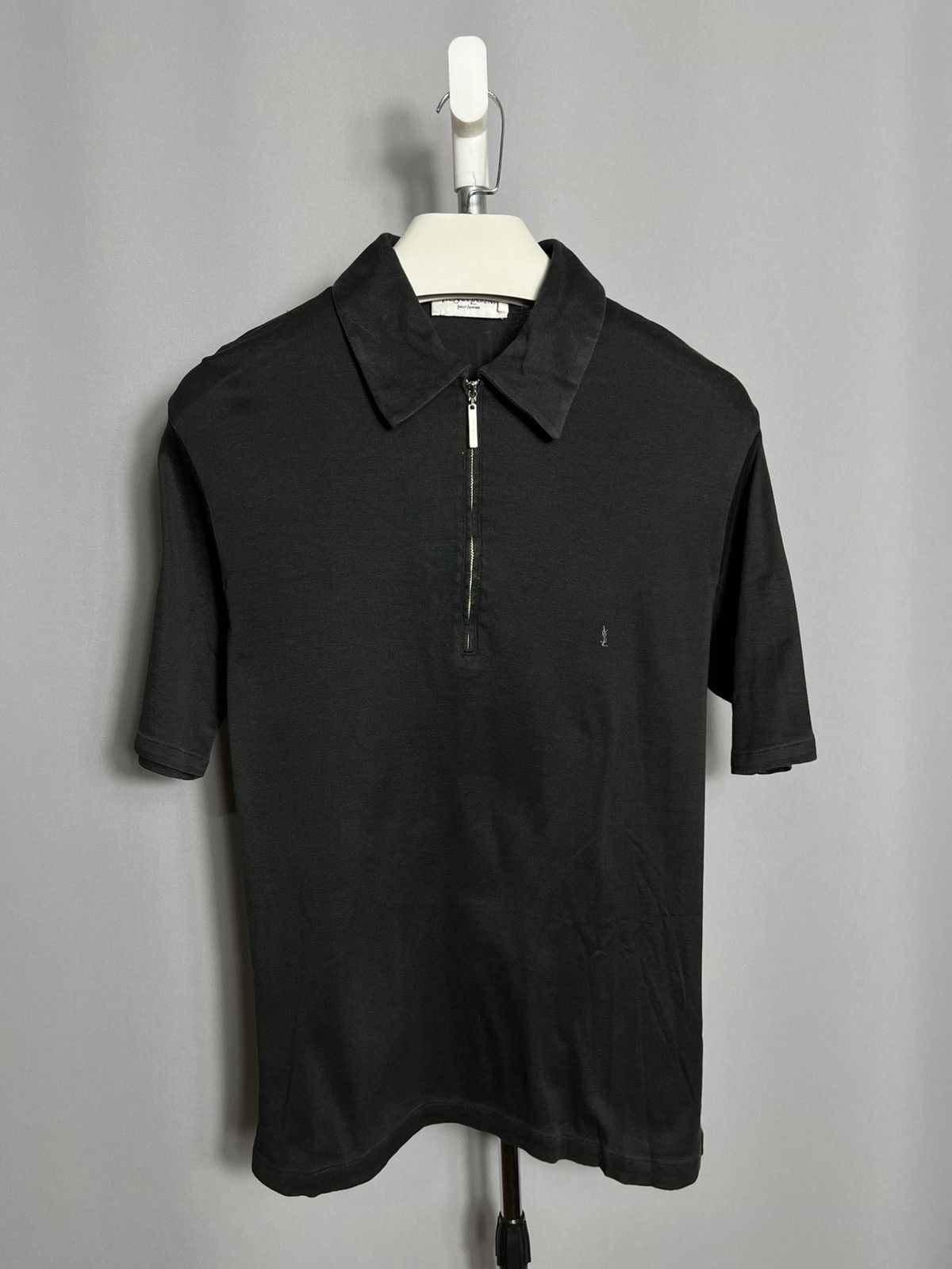 yves saint laurent polo 1/4 zip vintage black shirt sleeve