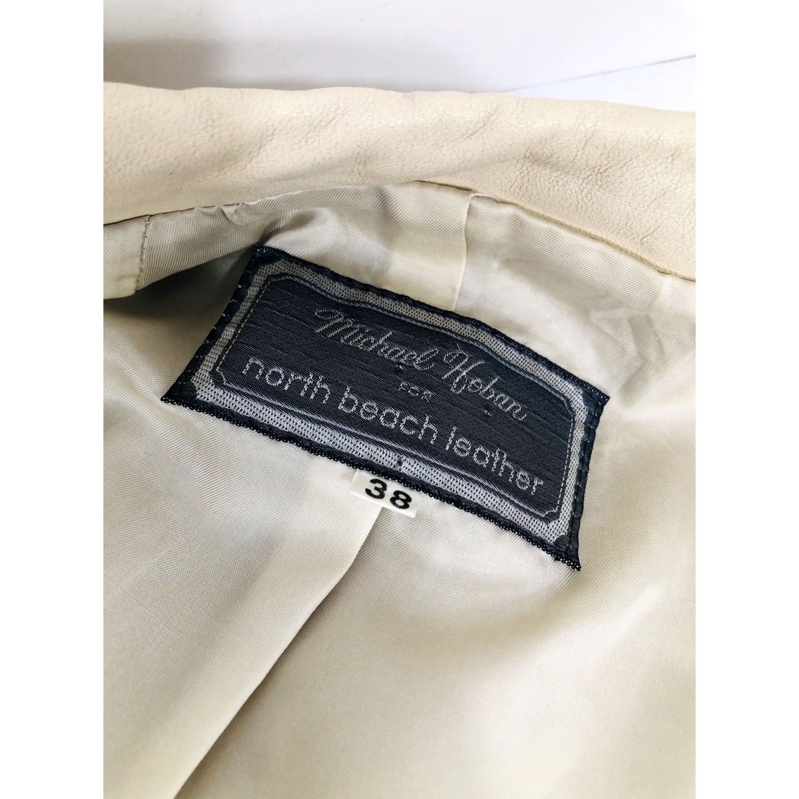 Vintage MICHAEL HOBAN North Beach Leather Vintage Mens 38 Moto Jacket Jacket Mens 38 Ivory Size US XXS / EU 40 - 6 Thumbnail