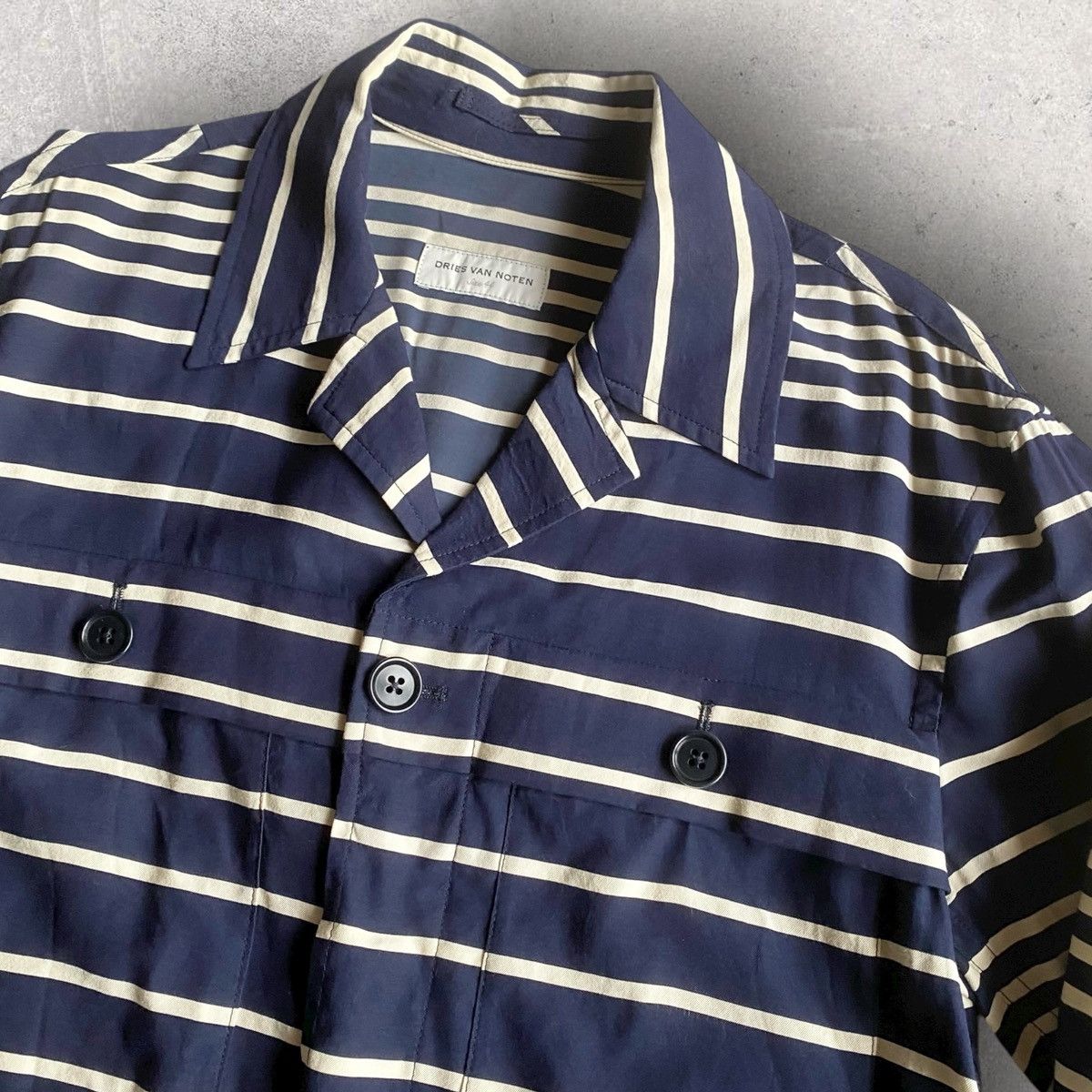 Dries Van Noten SS19 Rayon Blend Navy Stripe Crola Jacket Shirt Size US S / EU 44-46 / 1 - 2 Thumbnail