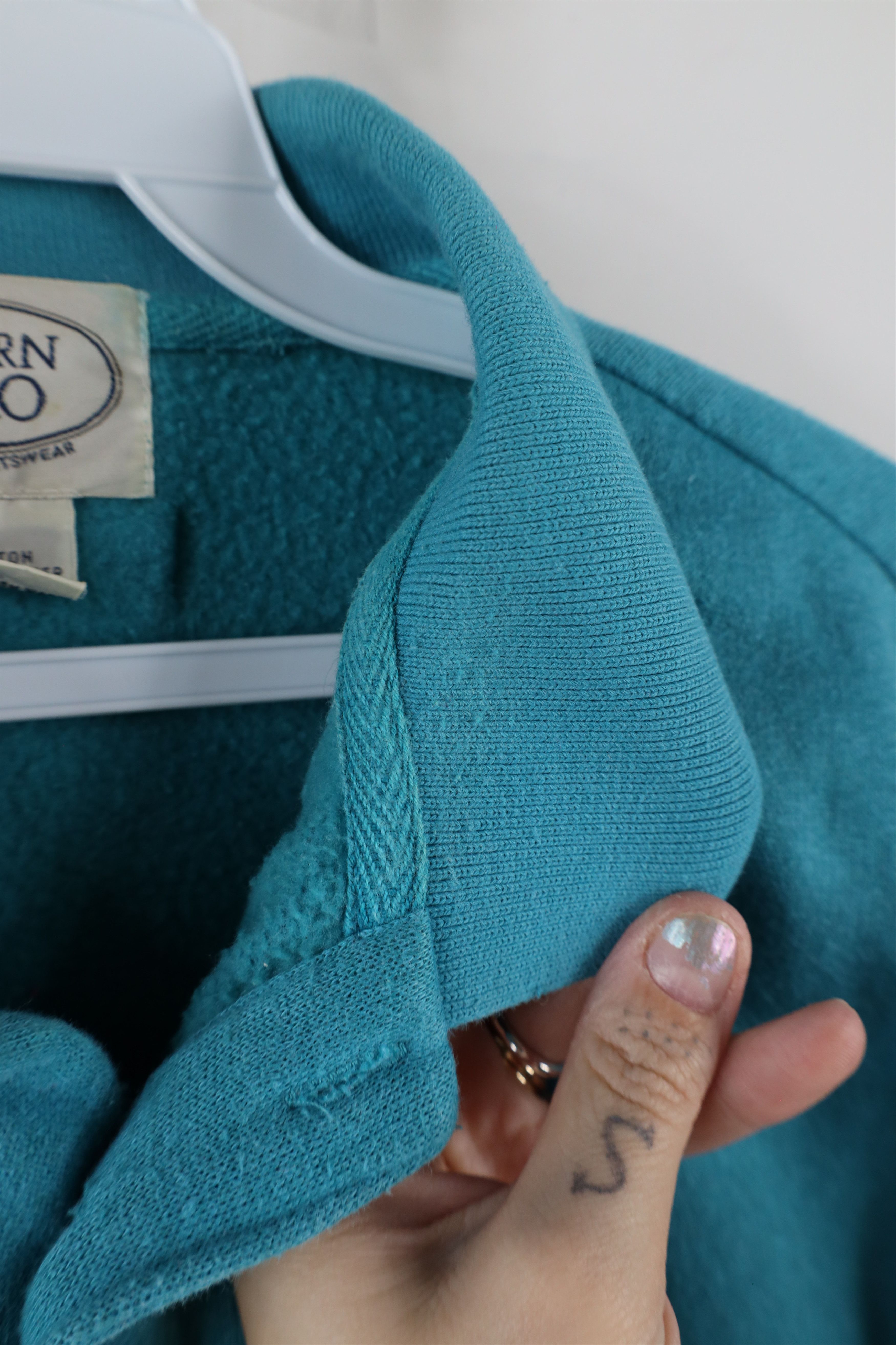 Vintage Vintage 90s Streetwear Boxy Fit Collared Sweatshirt Teal Size US L / EU 52-54 / 3 - 7 Thumbnail