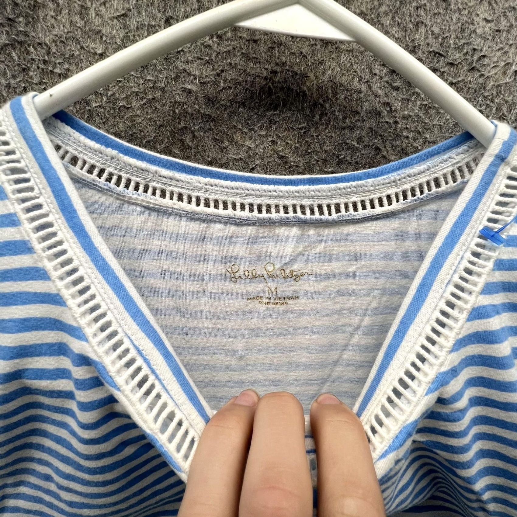 Lilly Pulitzer Lilly Pulitzer Tank Top Womens Medium Blue Stripe Crochet Trim Crew Neck Jersey Size M / US 6-8 / IT 42-44 - 2 Thumbnail