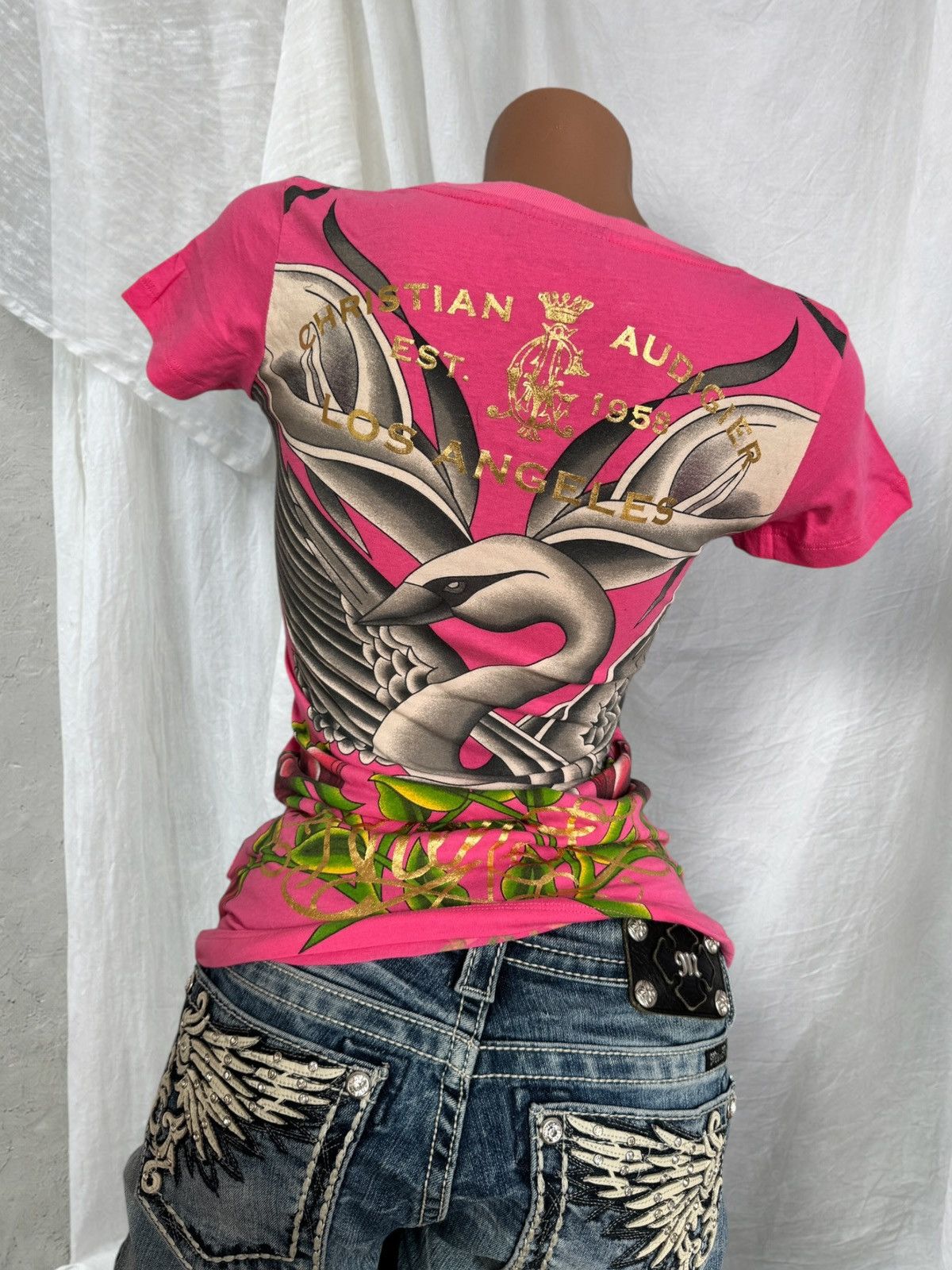 Christian Audigier Christian Audigier (Ed Hardy) Y2K Glam Rhinestones T-Shirt Size S / US 4 / IT 40 - 2 Thumbnail