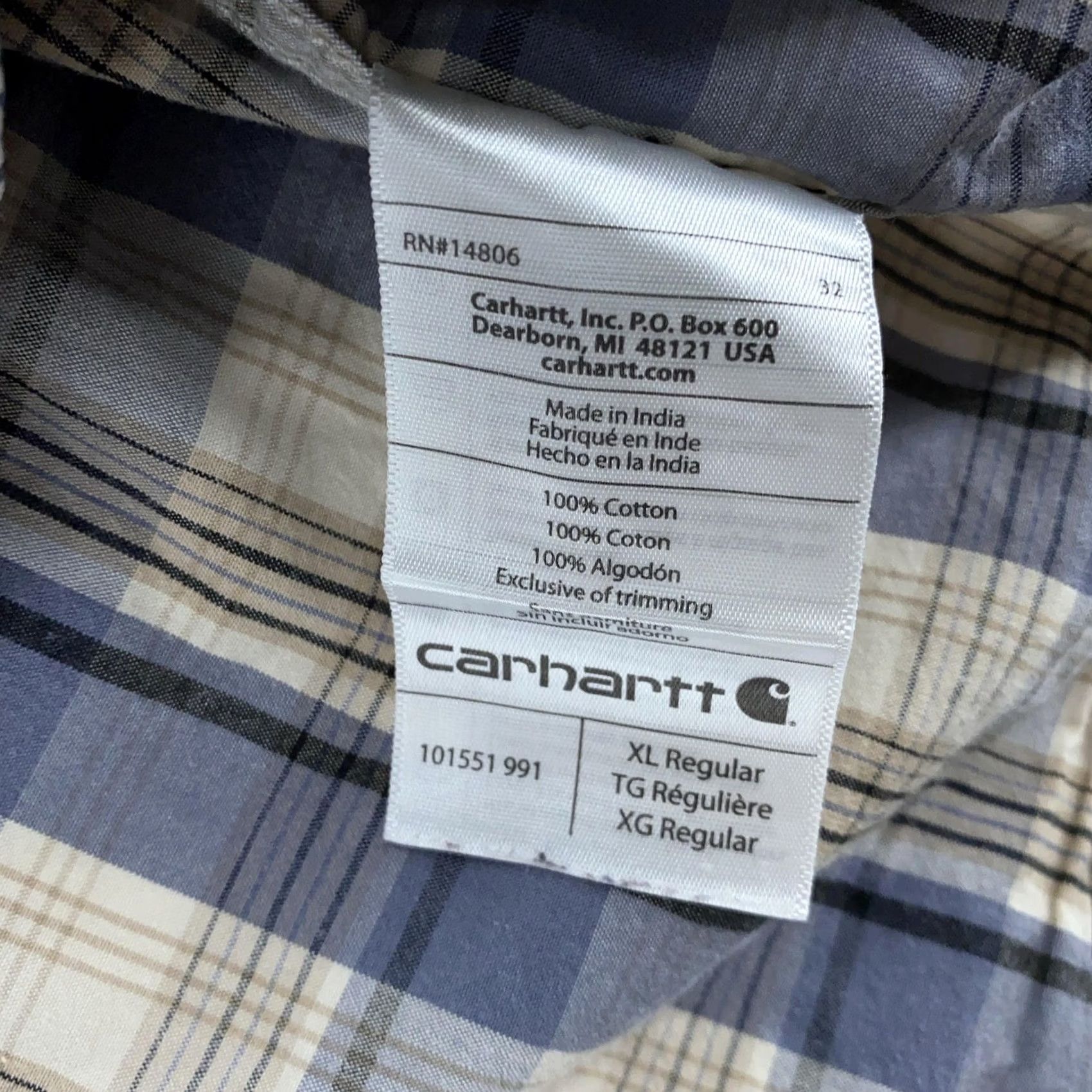 Carhartt Carhartt Shirt Mens XL Blue Essential Plaid Short Sleeve Relaxed Fit Cotton Shirt Mens XL Blue Plaid Short Sleeve Button-Up Classic Comfort Size US XL / EU 56 / 4 - 8 Thumbnail