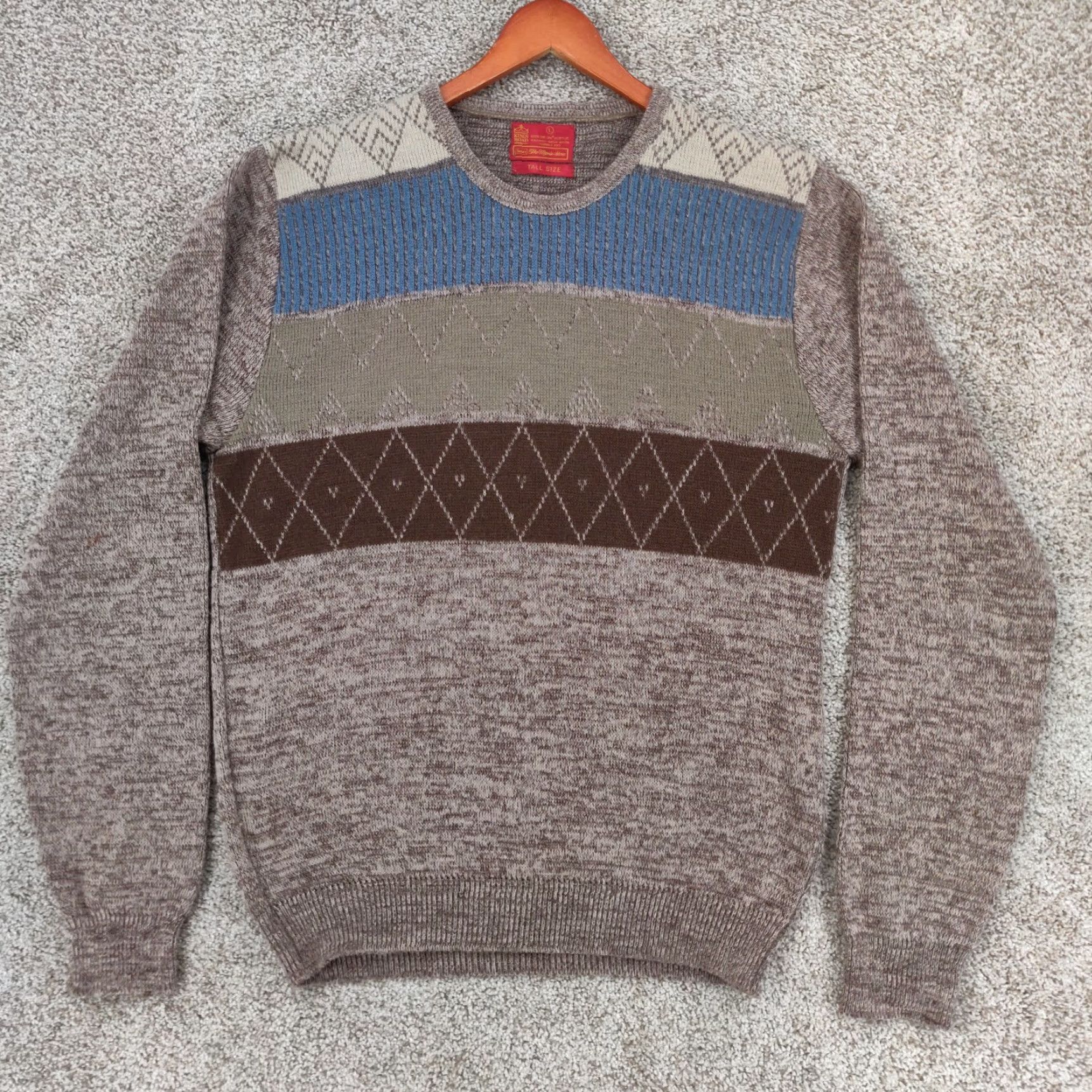 Sears VINTAGE Sears Kings Road Sweater Mens Large Tall Argyle Knit Crew Neck Brown 80s Golf Tennis Grunge Rockabilly Mens Size US L / EU 52-54 / 3 - 2 Thumbnail
