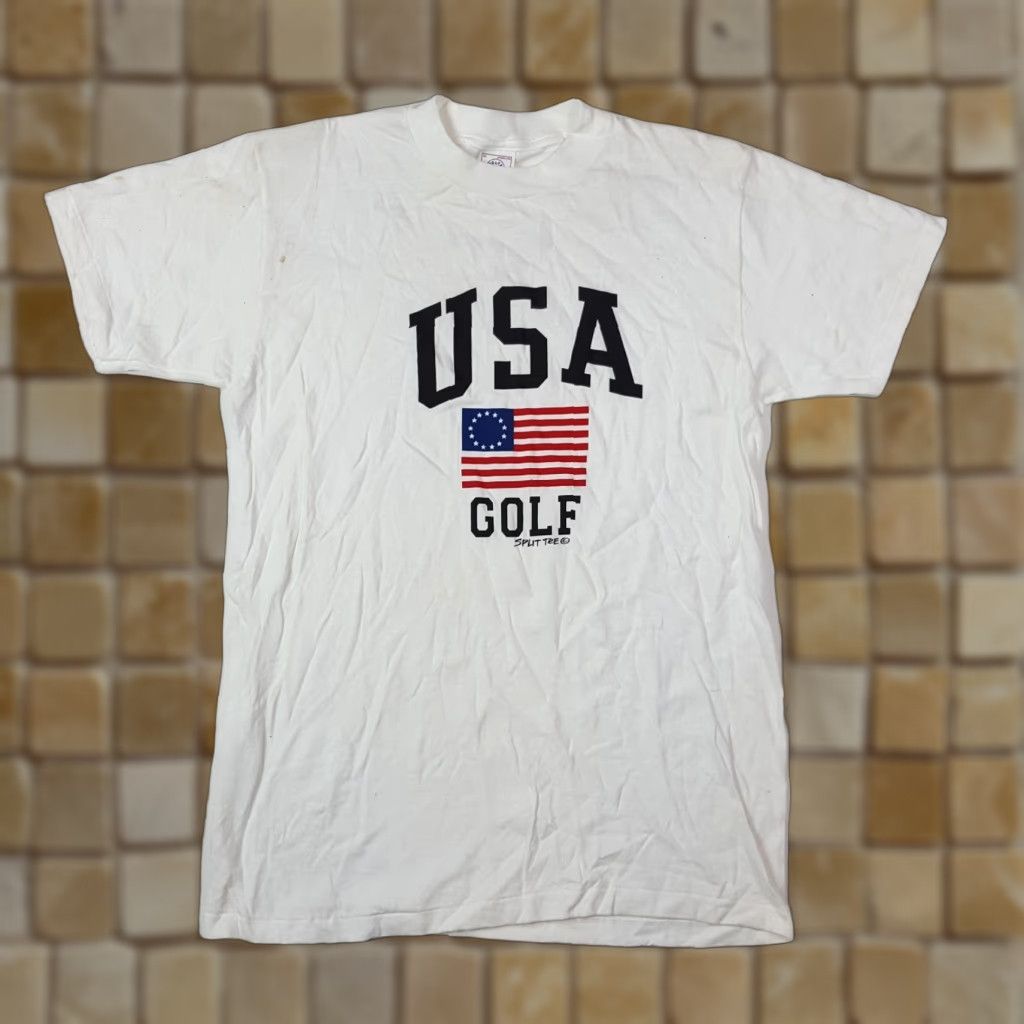 Delta VINTAGE Delta USA Golf Men’s Medium Flag Logo Retro Short Sleeve White Graphic T Shirt Size US M / EU 48-50 / 2 - 1 Thumbnail