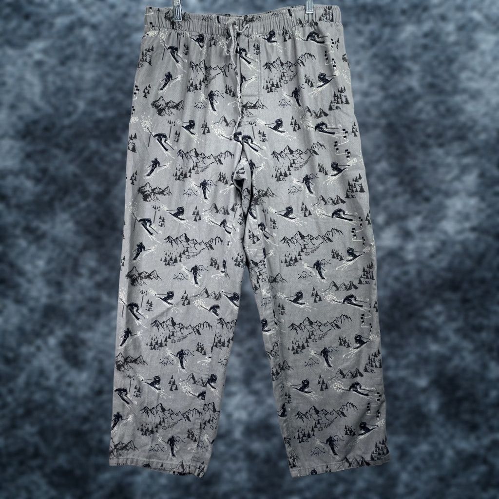 Lands' End Lands' End Mens Pajama Pants L Gray Mountains Ski Resort Print Flannel 100% Cotton Winter Holiday Christmas Man Reg Sim Tee Size US 33 - 1 Thumbnail
