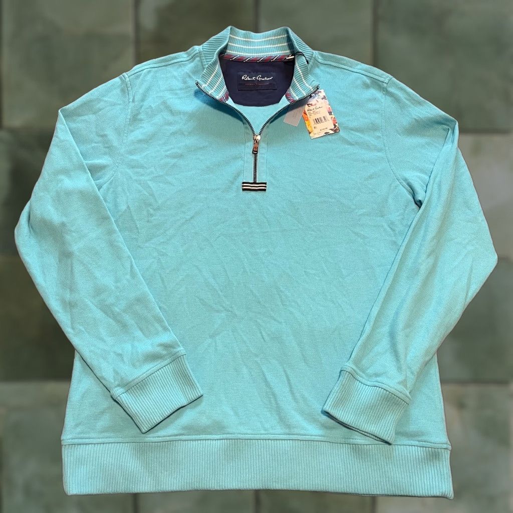 Robert Graham Robert Graham Sweater 1/4 Zip Pullover Men L Light Blue Knit Cotton Shirt? Size US L / EU 52-54 / 3 - 1 Thumbnail